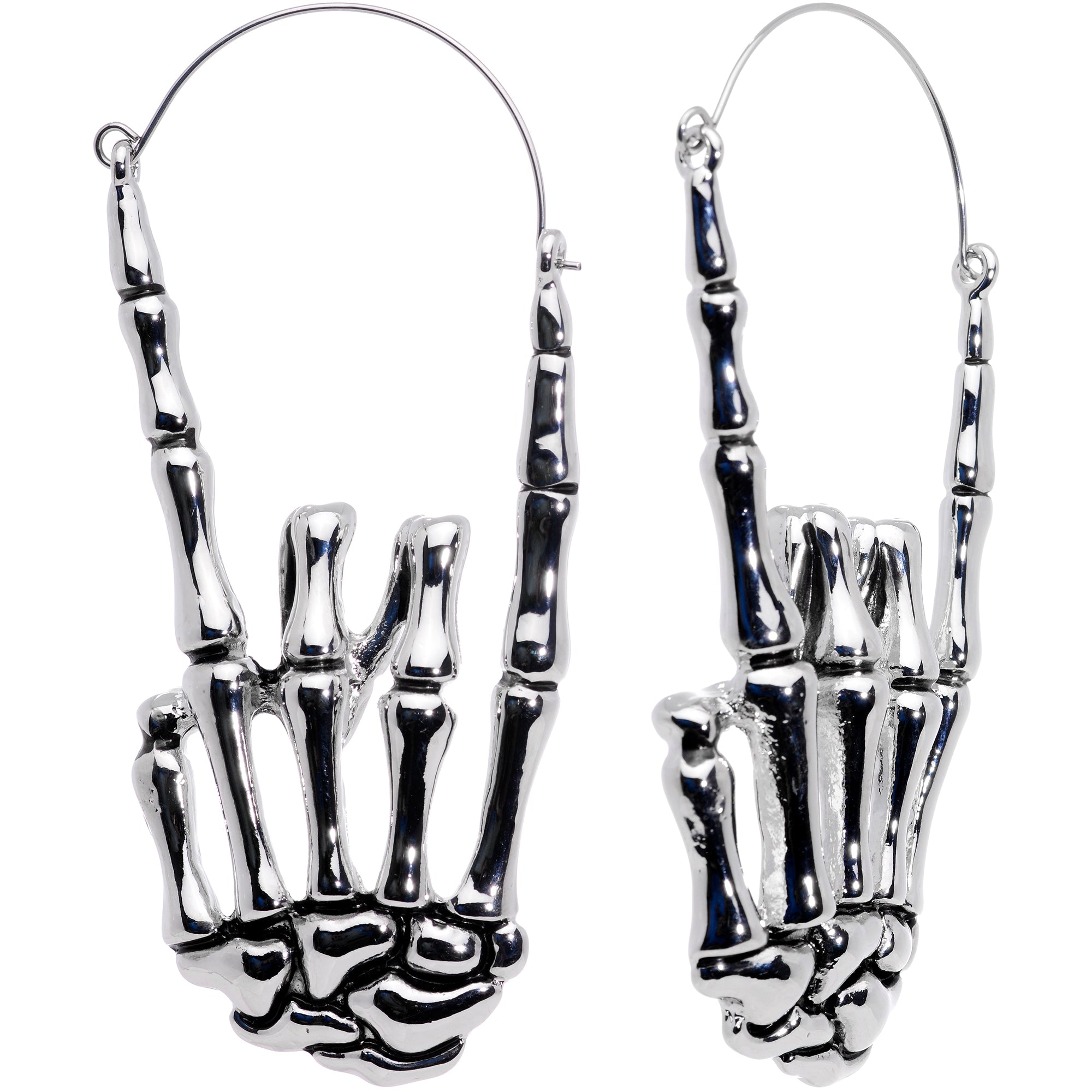 Skeleton Hands Devil Horn Tunnel Plug Earrings