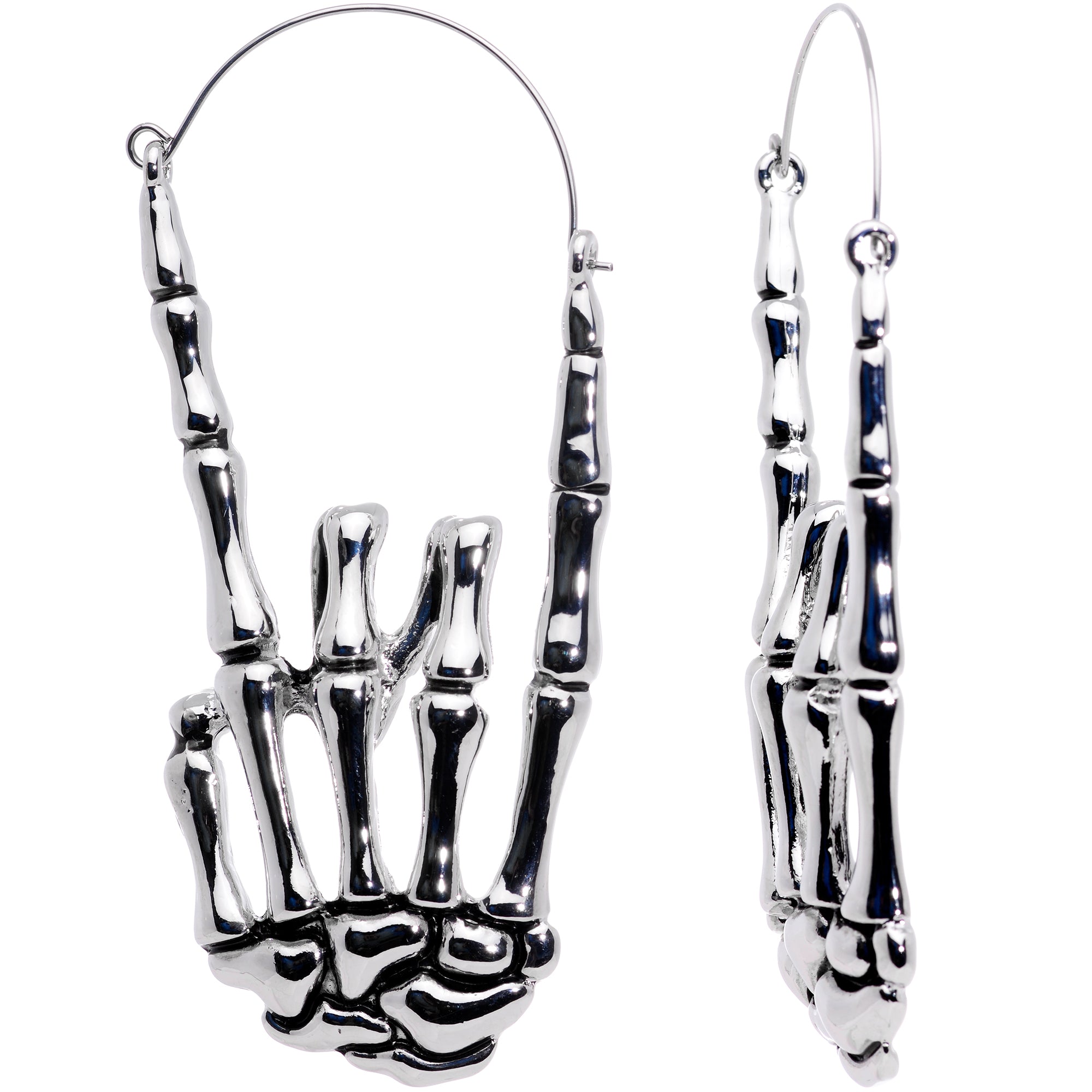 Skeleton Hands Devil Horn Tunnel Plug Earrings