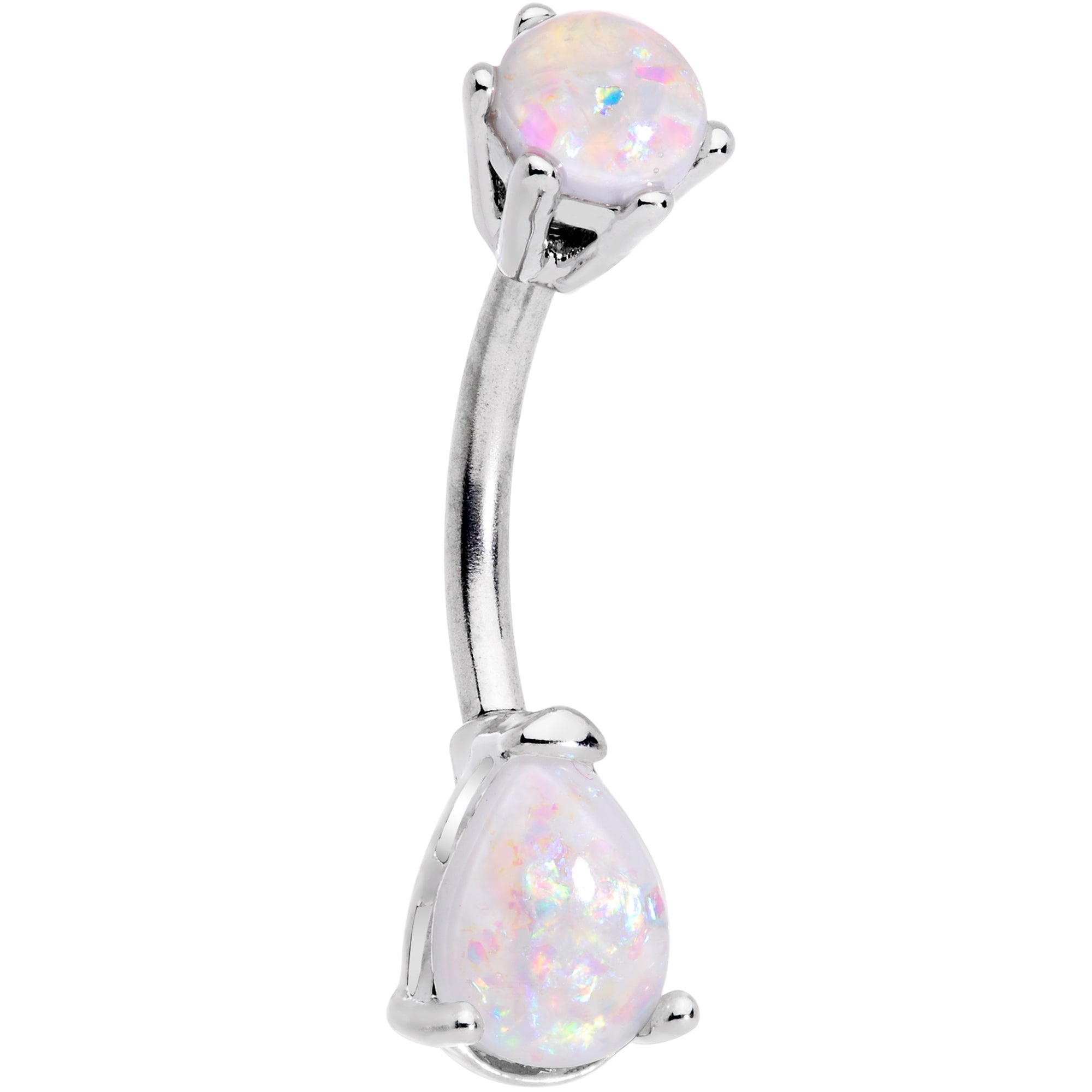 White Faux Opal Duo Teardrop Belly Ring