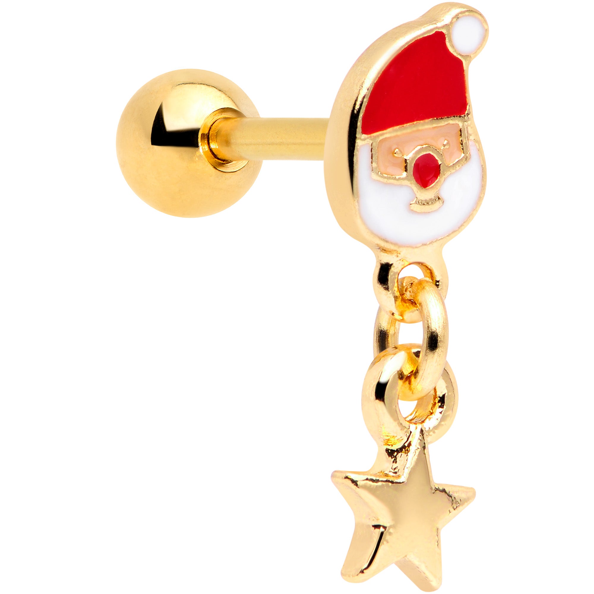 16 Gauge 1/4 Gold Tone Santa Star Christmas Dangle Cartilage Tragus