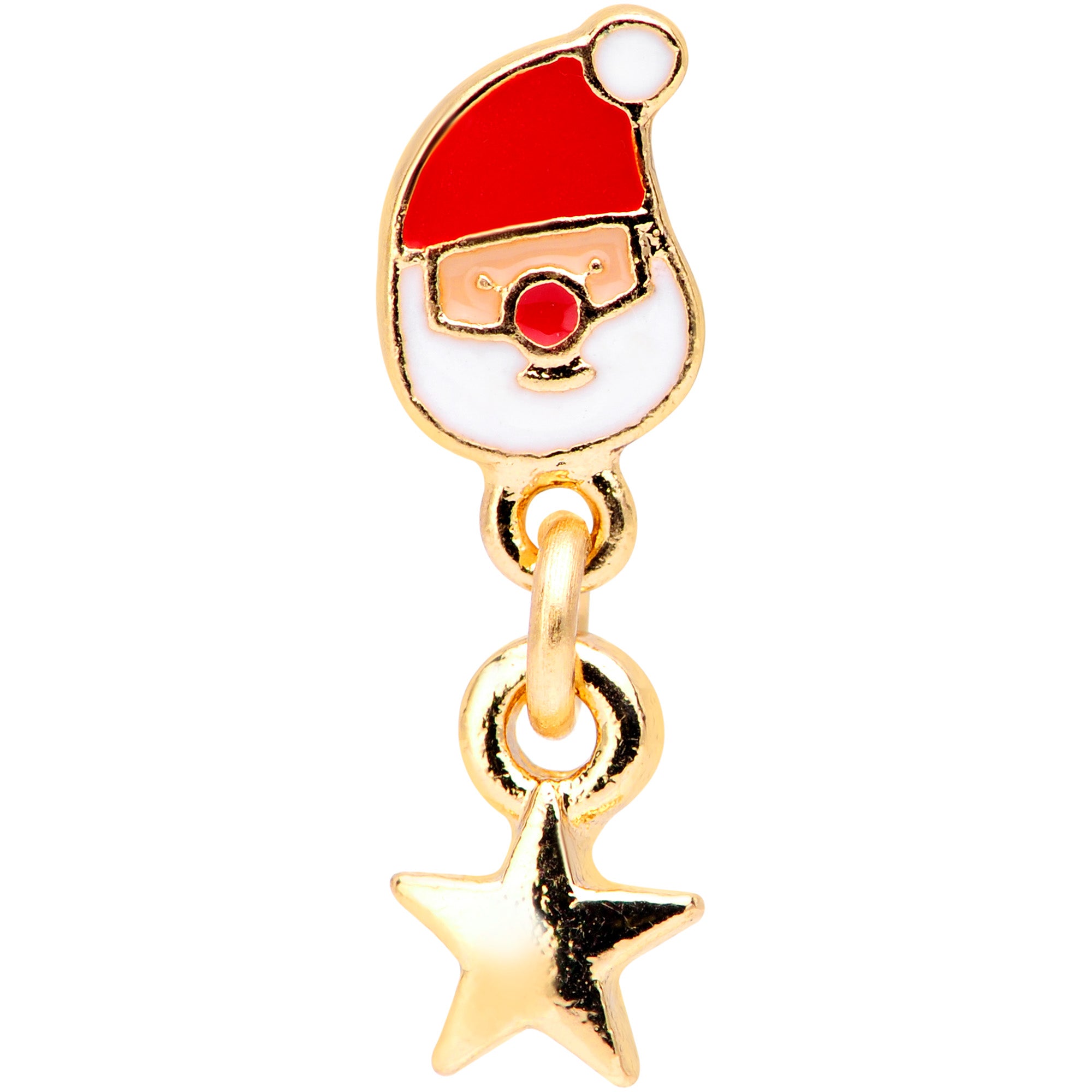 16 Gauge 1/4 Gold Tone Santa Star Christmas Dangle Cartilage Tragus