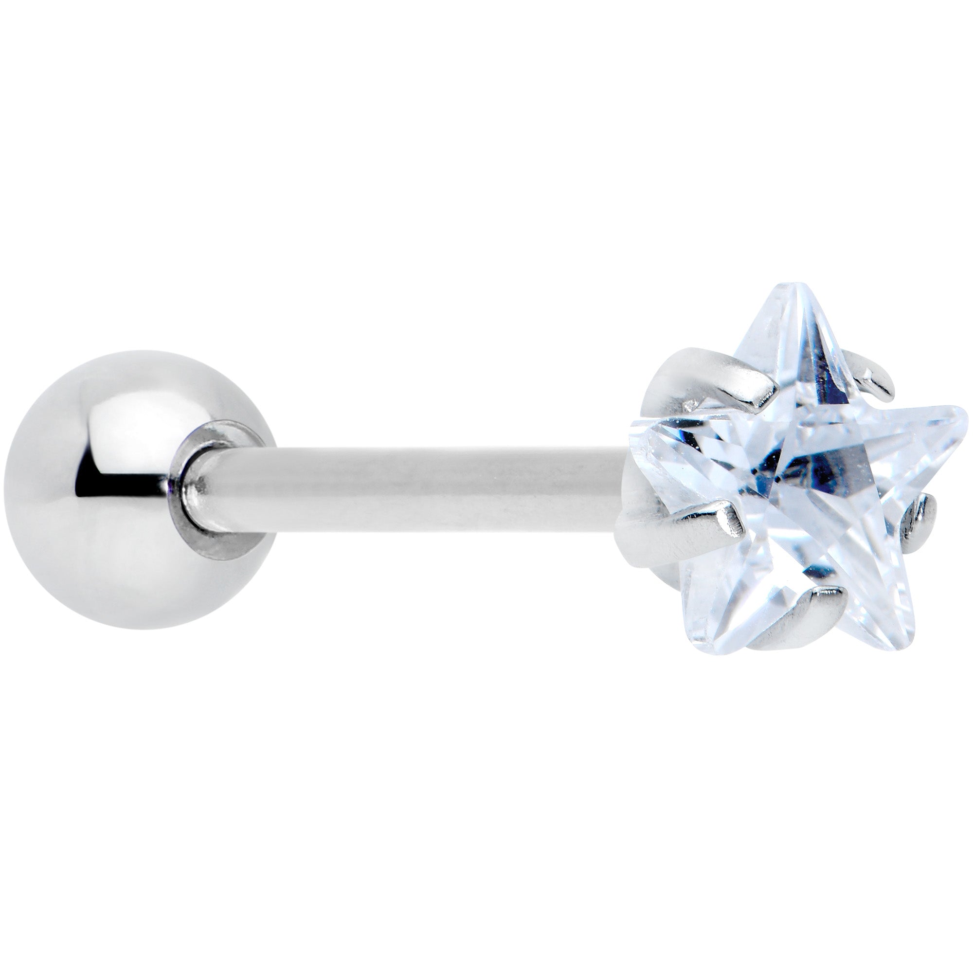 Clear CZ Gem Star Barbell Tongue Ring