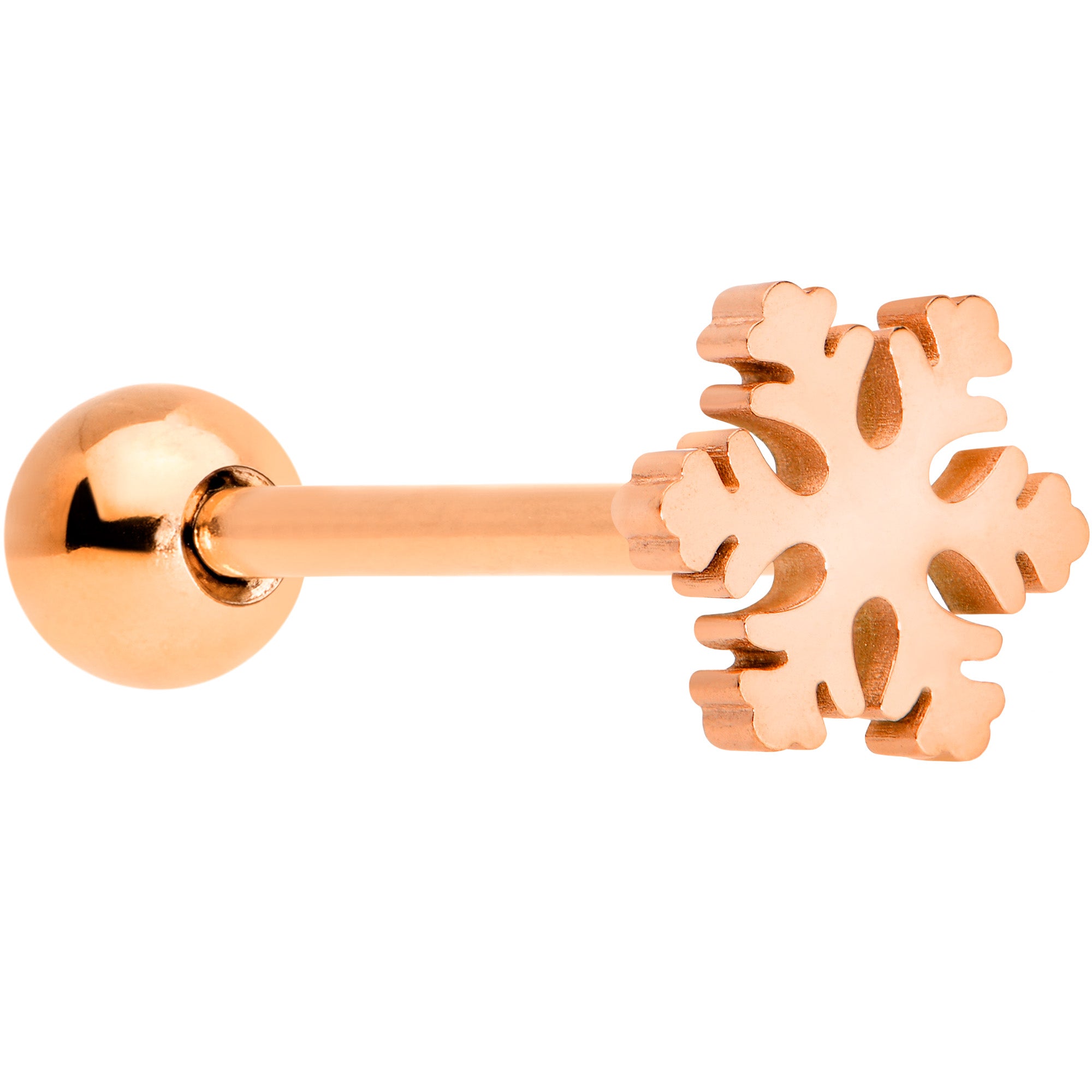 Rose Gold Tone Winter Snowflake Christmas Barbell Tongue Ring