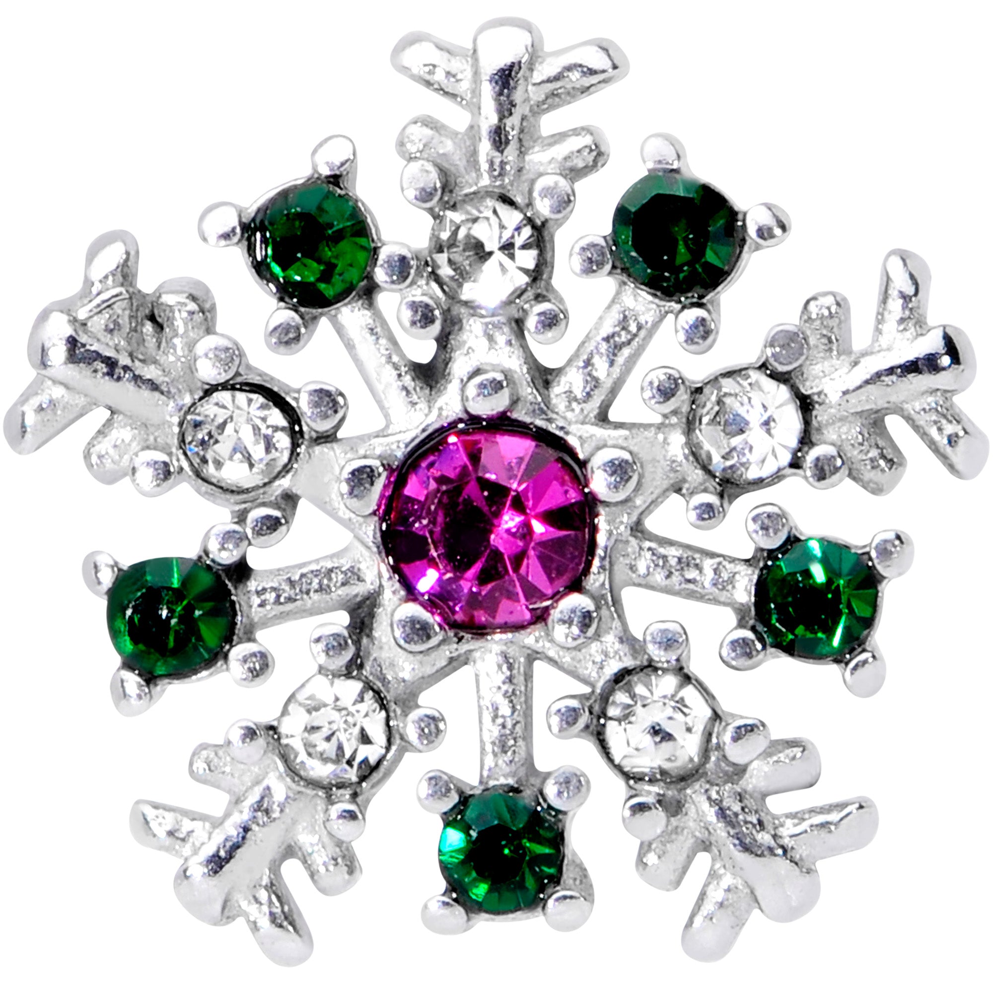 Clear Pink Green Gem Snowflake Christmas Barbell Tongue Ring