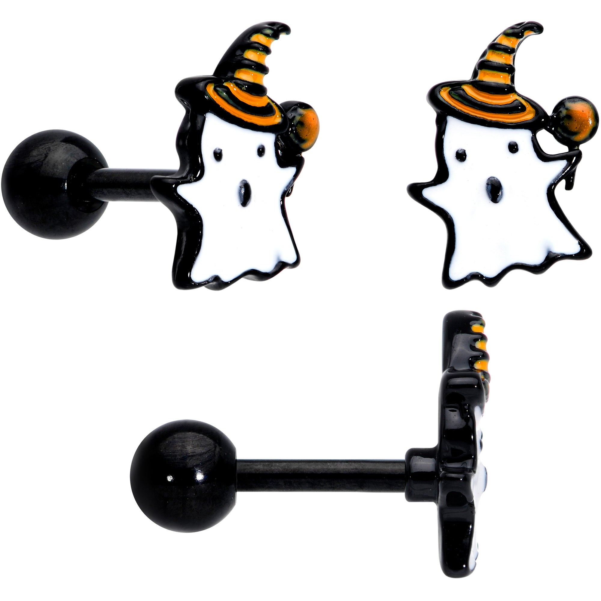 16 Gauge 1/4 Black Ghosts Hat Bat Halloween Cartilage Tragus Set of 3