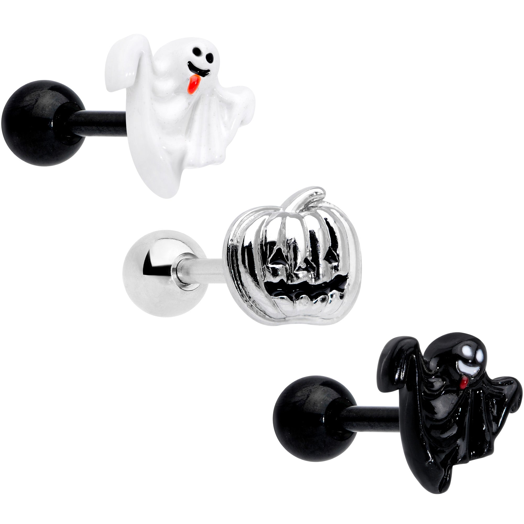 16 Gauge 1/4 Ghosts Pumpkin Halloween Cartilage Tragus Set of 3