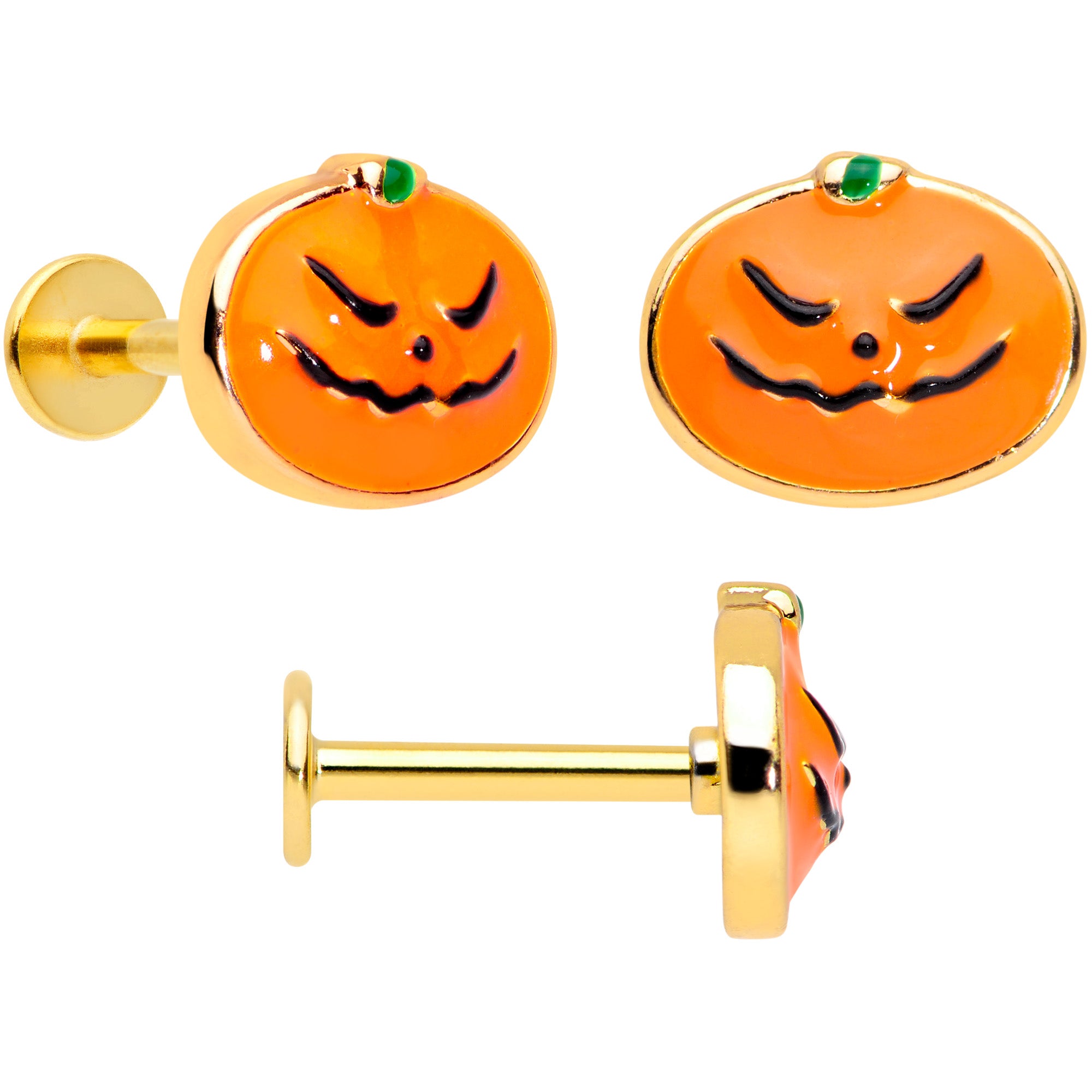 16 Gauge 20 Gauge Bat Pumpkin Halloween Cartilage Labret Nose Set of 3