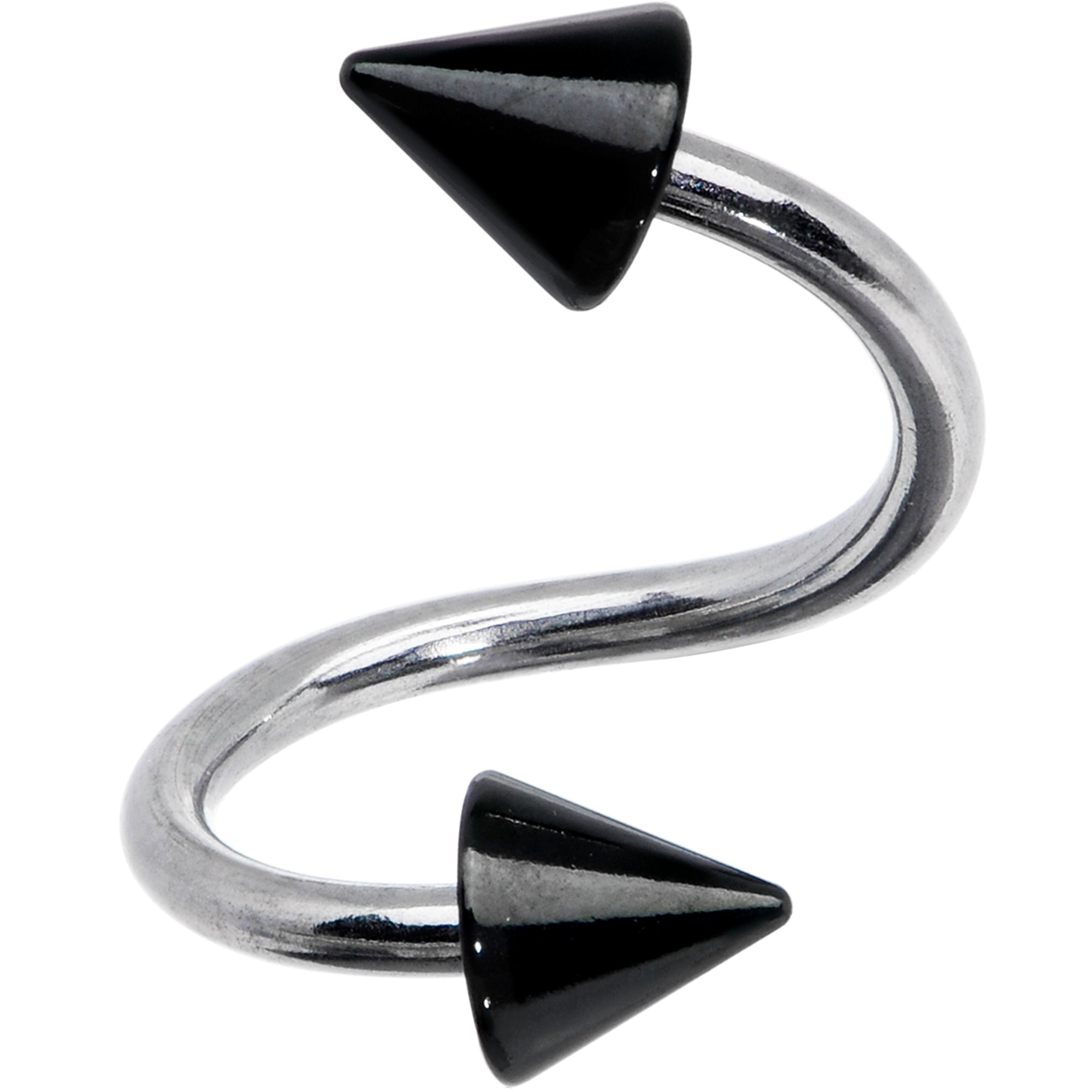 16 Gauge 3/8 Black Cone Ends Spiral Twister Eyebrow Ring