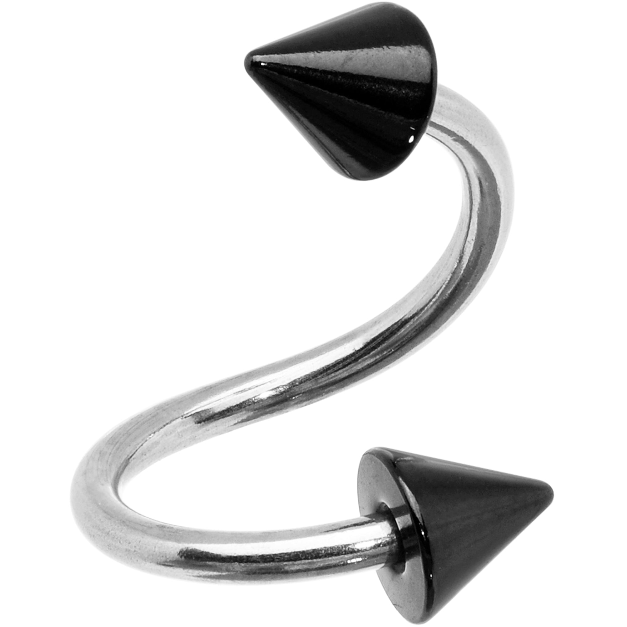 16 Gauge 3/8 Black Cone Ends Spiral Twister Eyebrow Ring