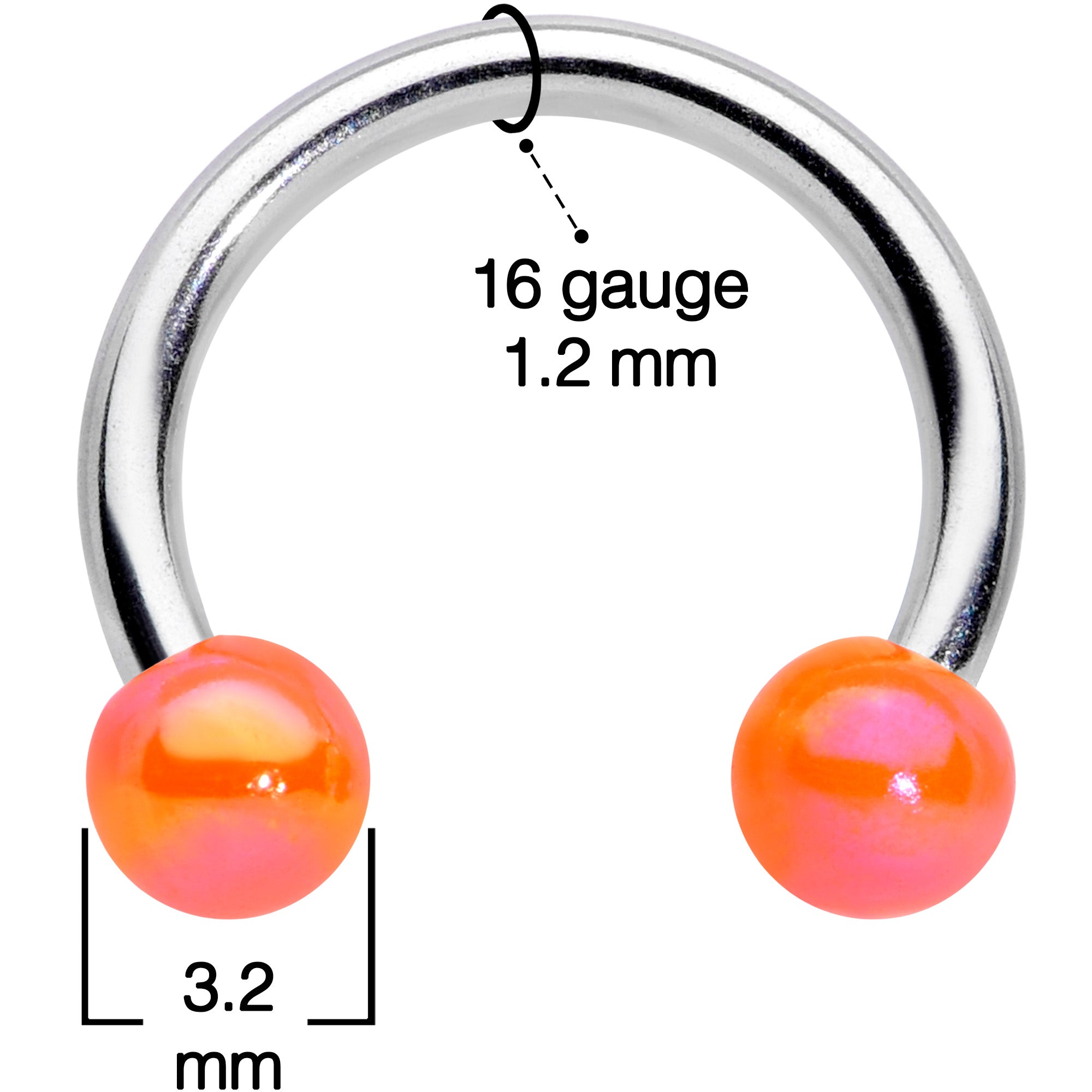 16 Gauge 5/16 Orange Ball Ends Horseshoe Circular Barbell