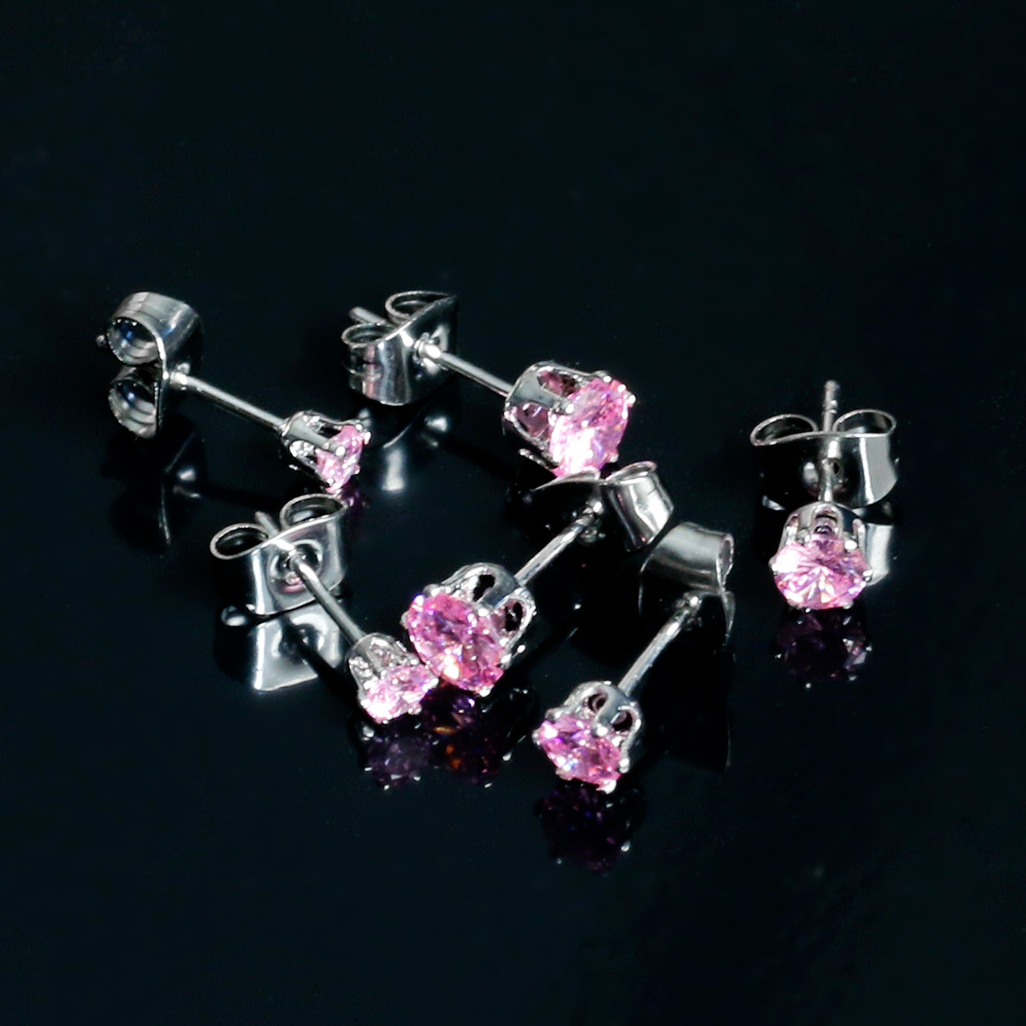 20 Gauge Pink CZ Gem 3mm to 5mm Post Stud Earring Set of 3