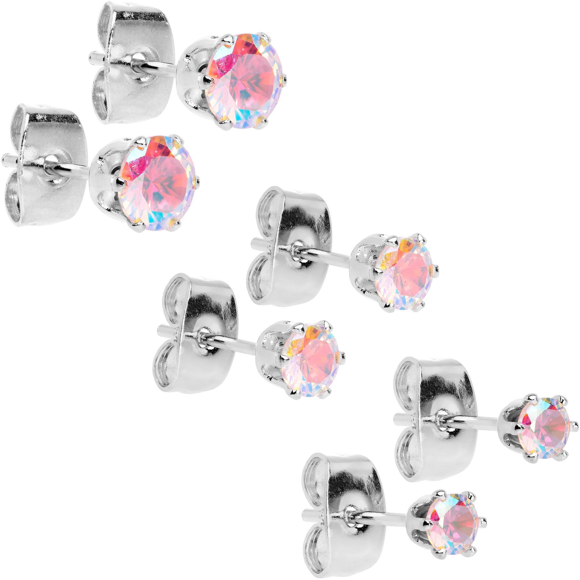 20 Gauge Aurora CZ Gem 3mm to 5mm Post Stud Earring Set of 3