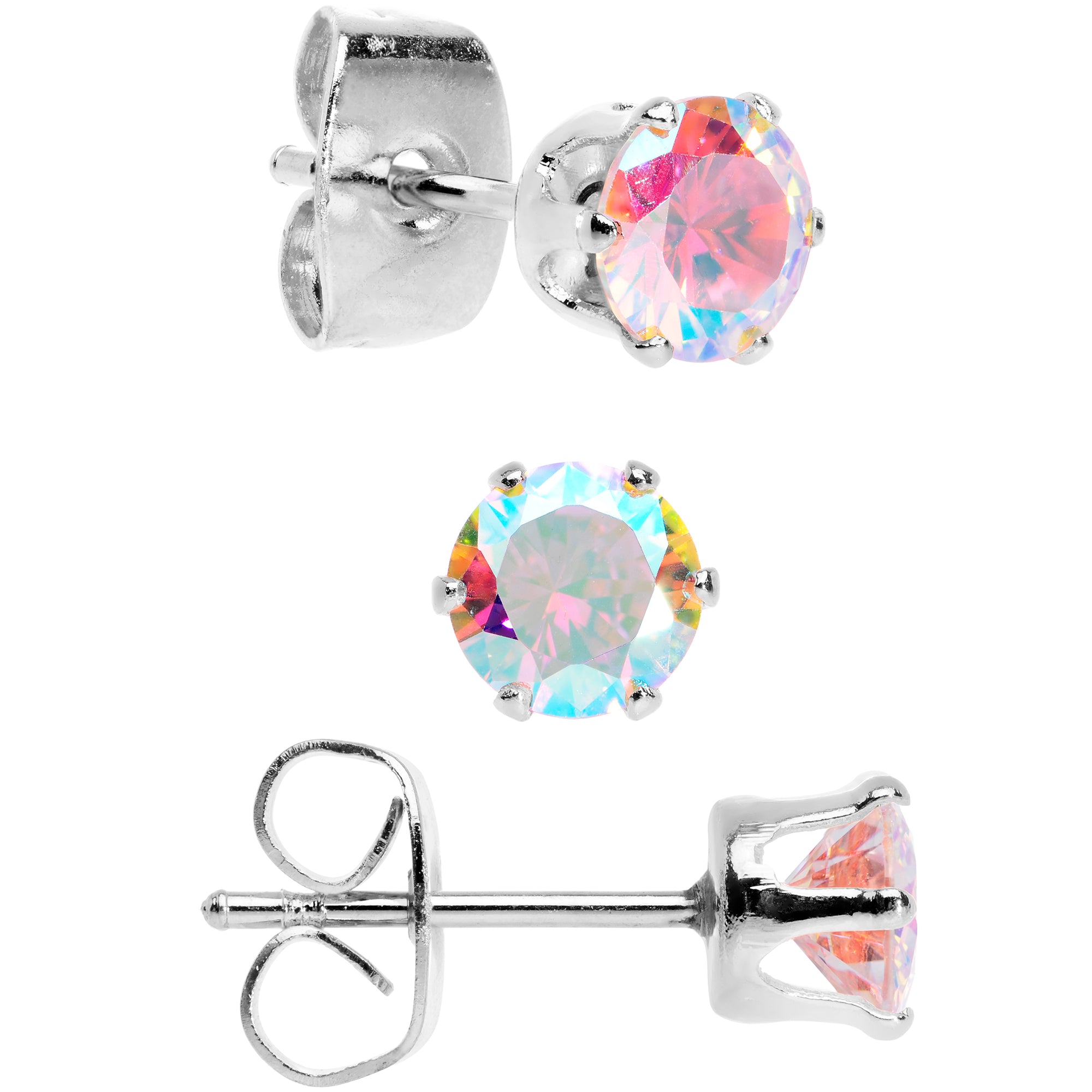 20 Gauge Aurora CZ Gem 3mm to 5mm Post Stud Earring Set of 3