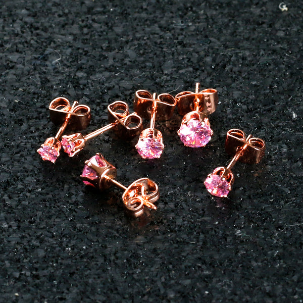 5 Pairs Stud Earrings Set, Hypoallergenic Cubic Zirconia 316L Earrings  Stainless Steel CZ Earrings 3-8mm, Rose Gold