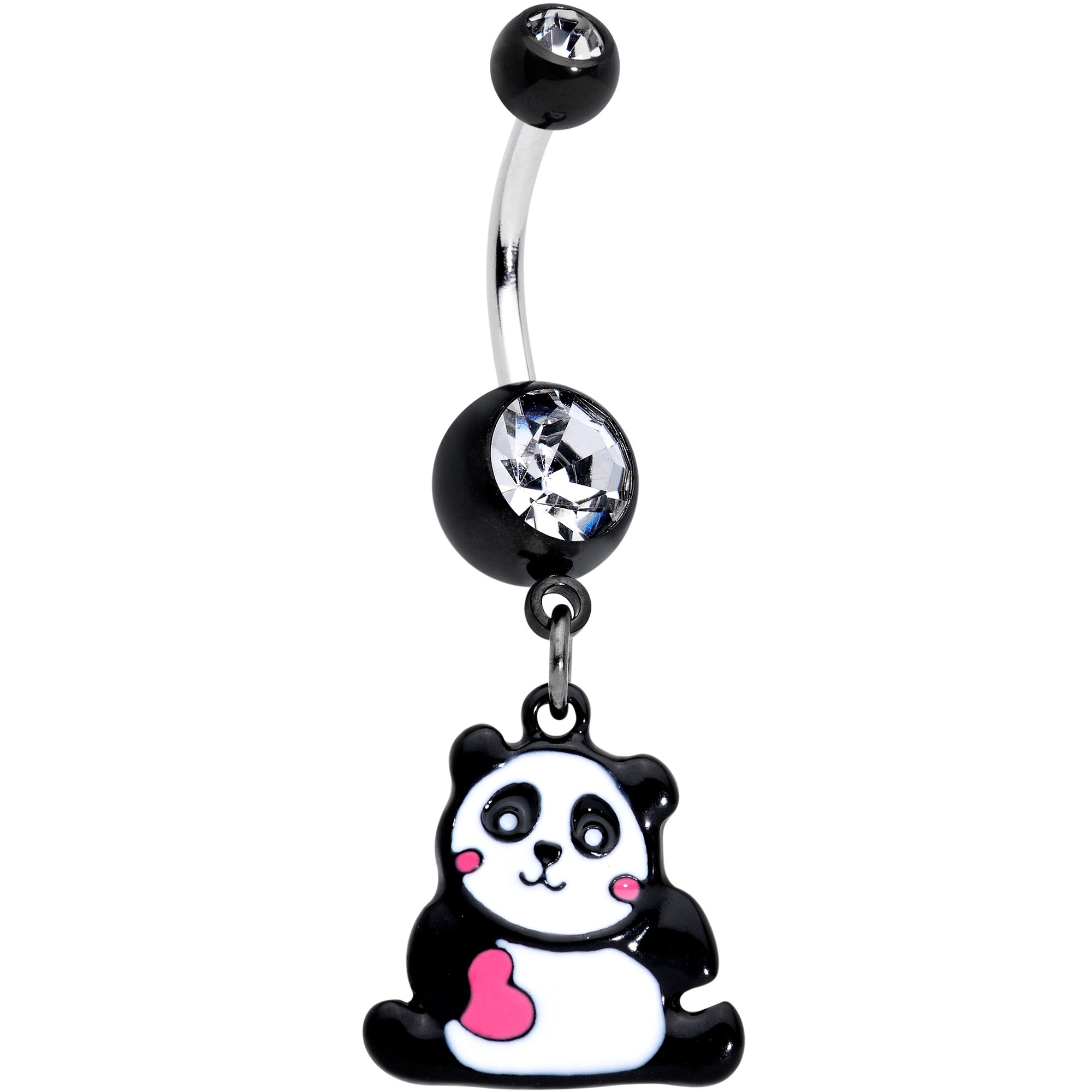 Clear Gem Panda Heart Dangle Belly Ring