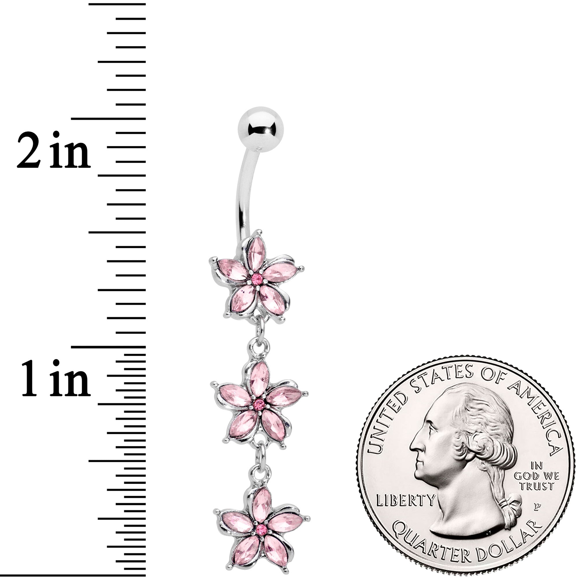 Pink Gem Flower Trio Dangle Belly Ring