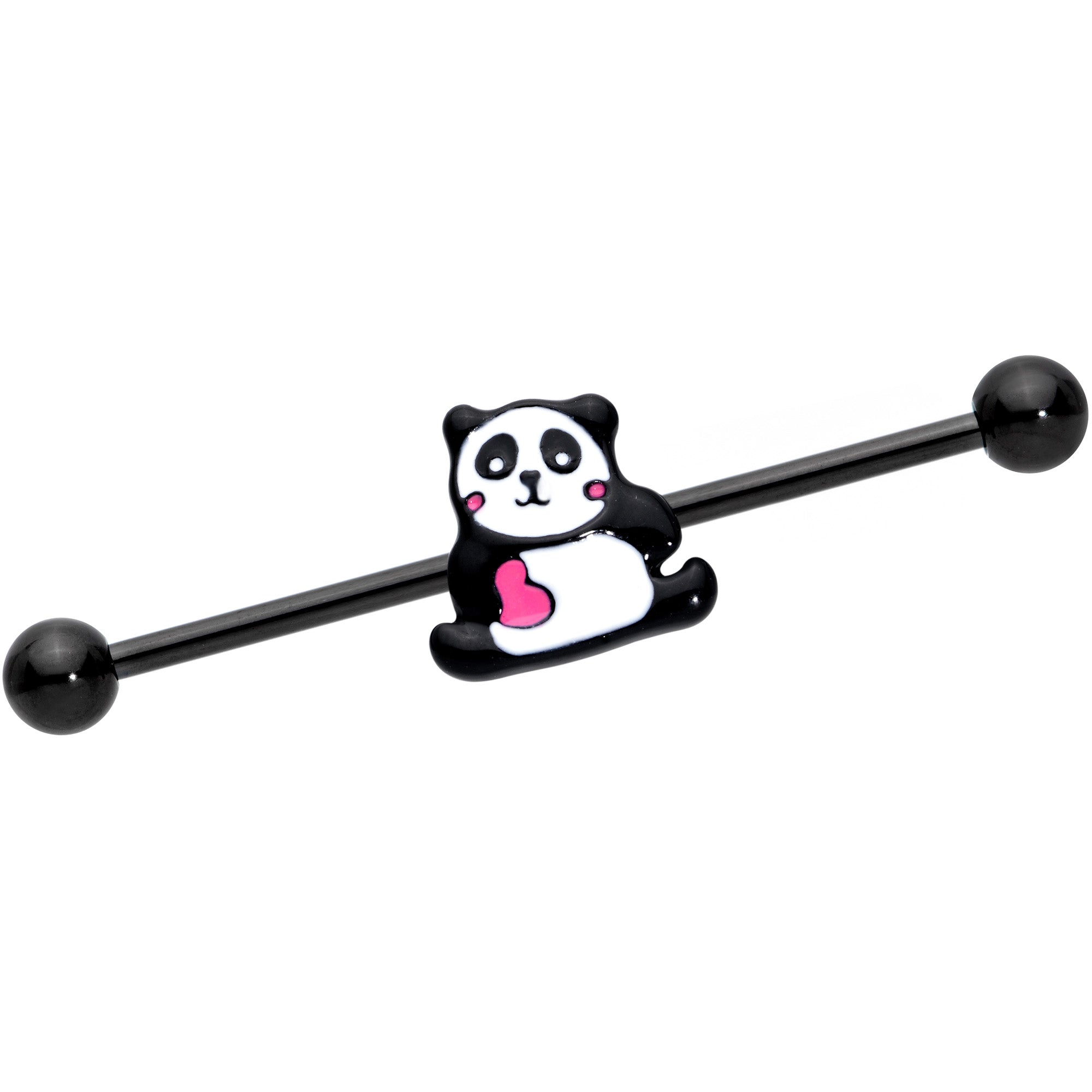 14 Gauge Black Panda Heart Industrial Barbell 38mm