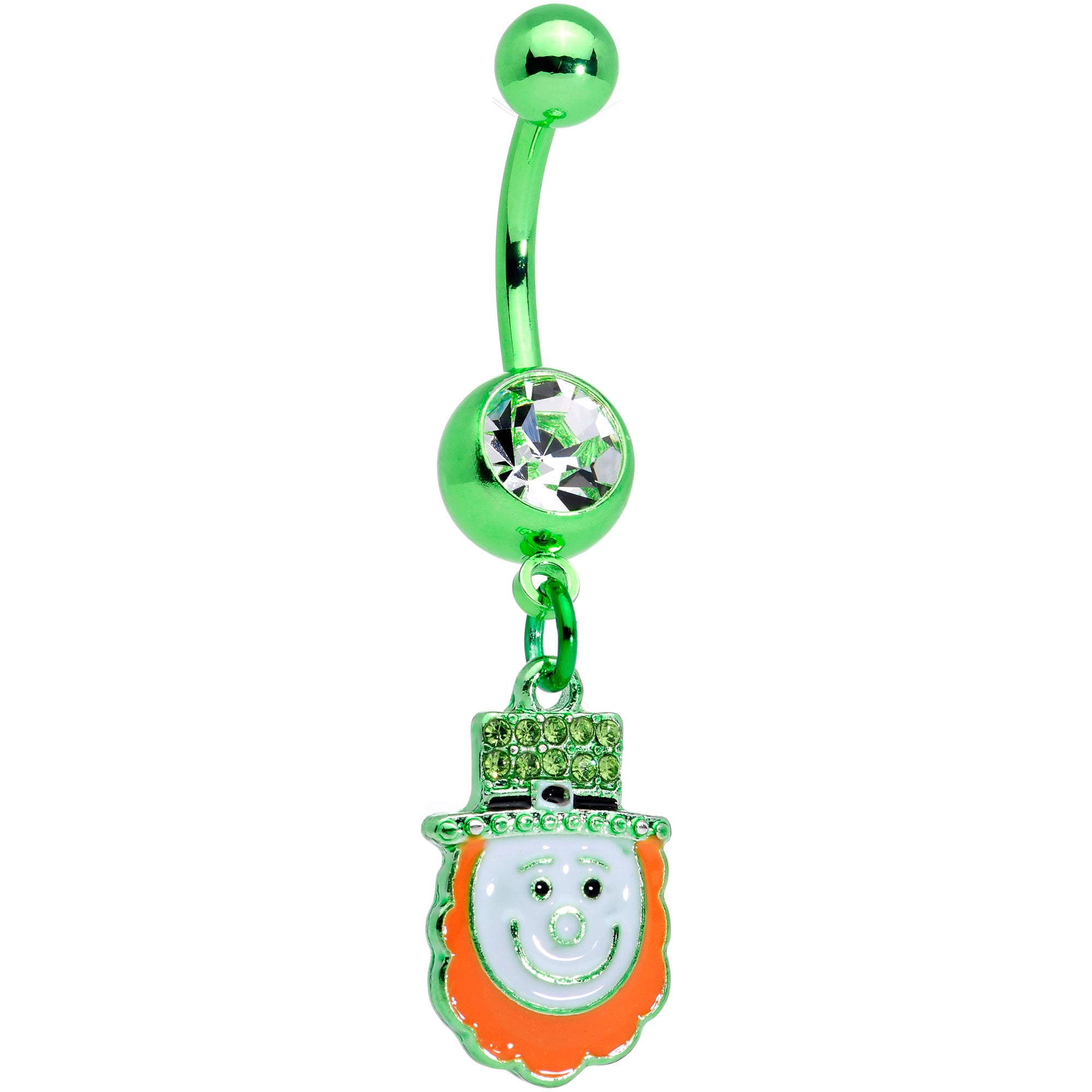 Clear Green Gem Happy Leprechaun St Patricks Day Dangle Belly Ring