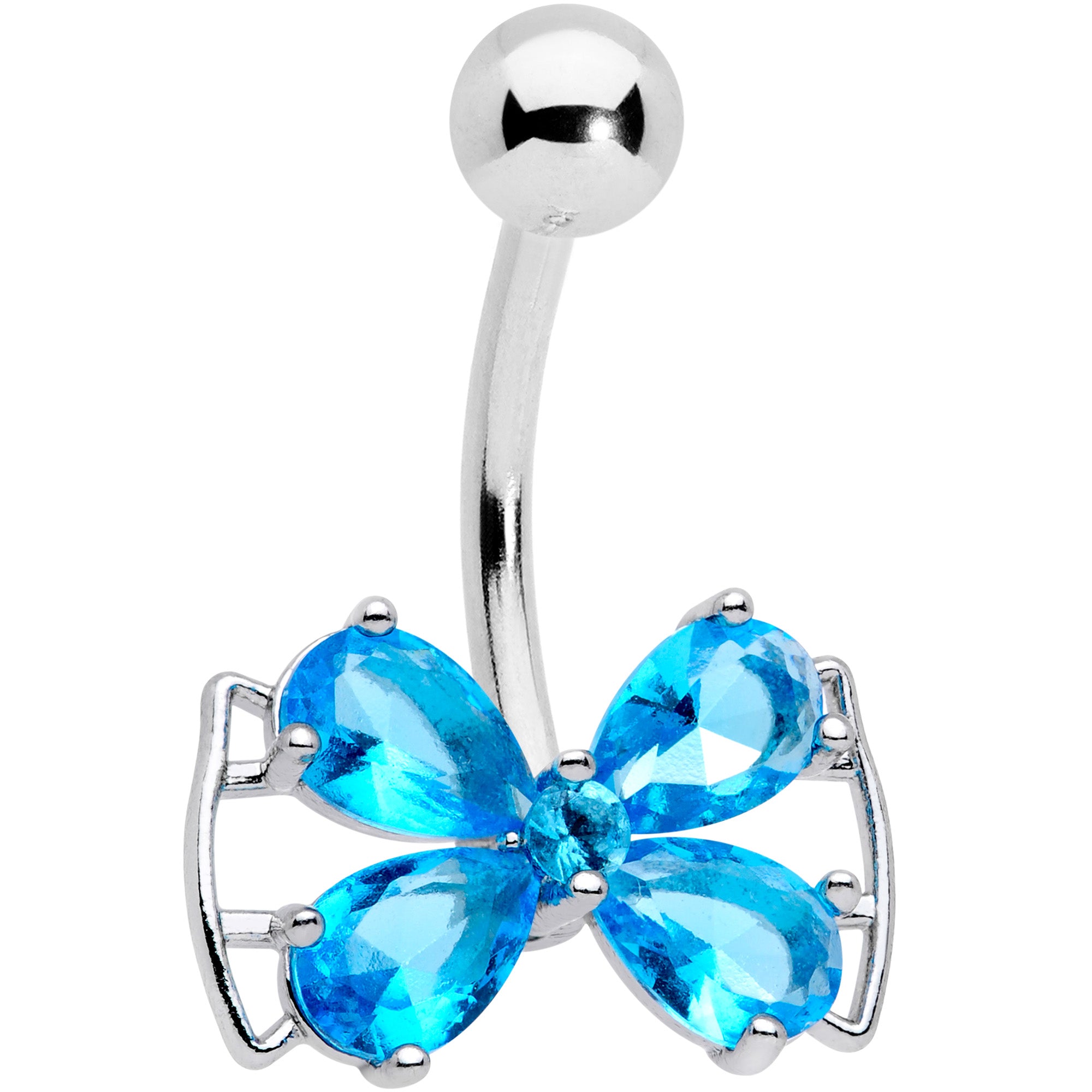 Aqua CZ Gem Beauty Bow Belly Ring