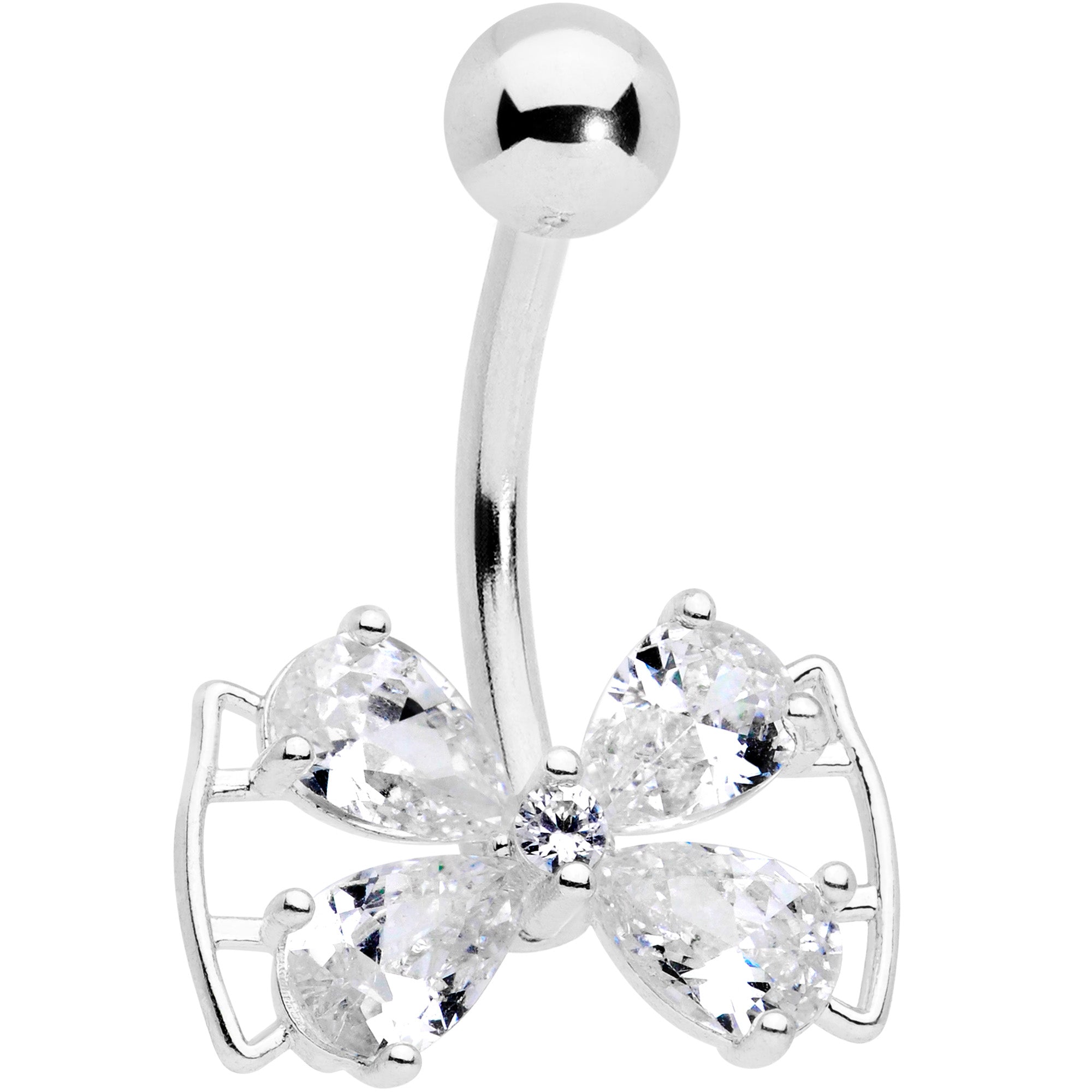 Clear CZ Gem Beauty Bow Belly Ring