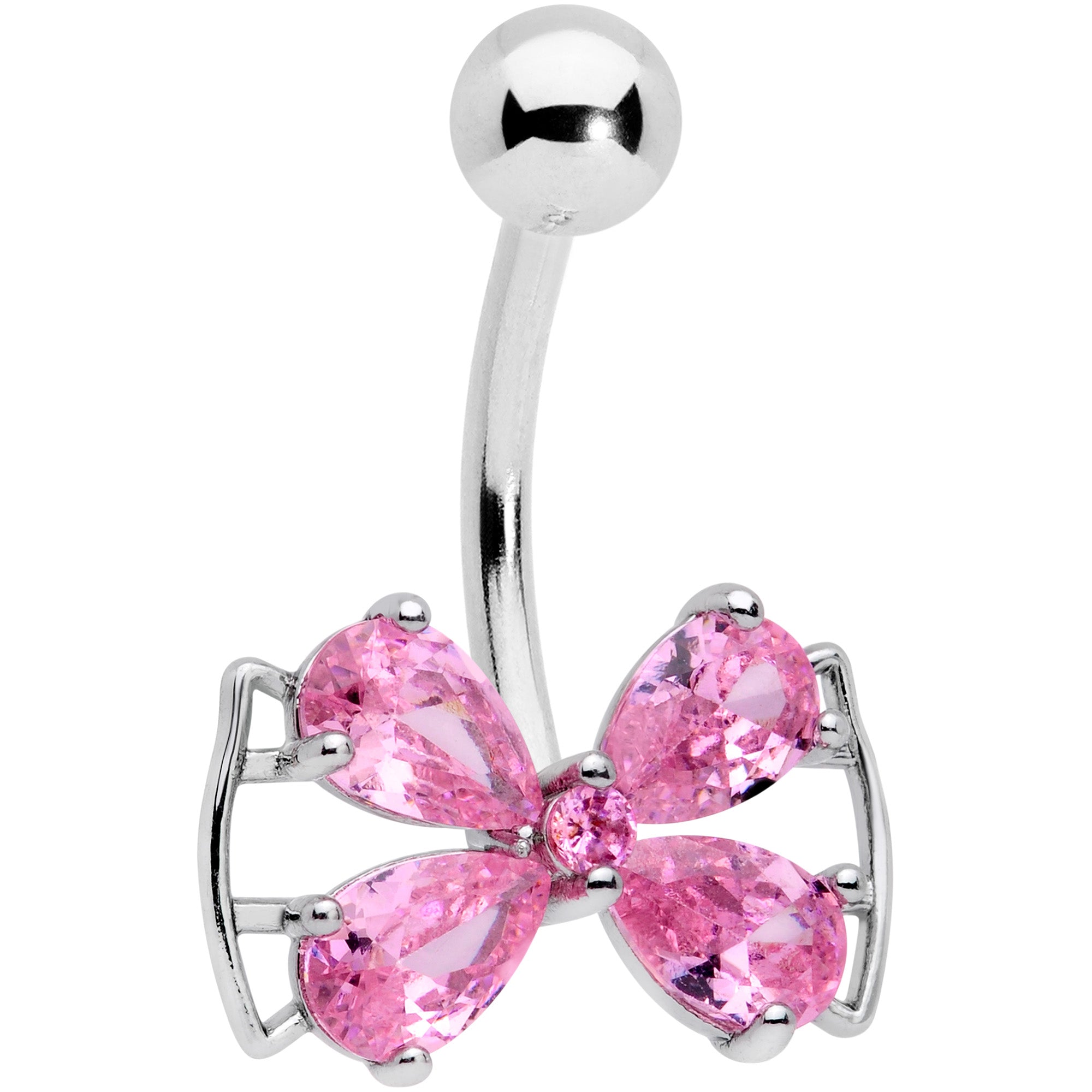 Pink CZ Gem Beauty Bow Belly Ring