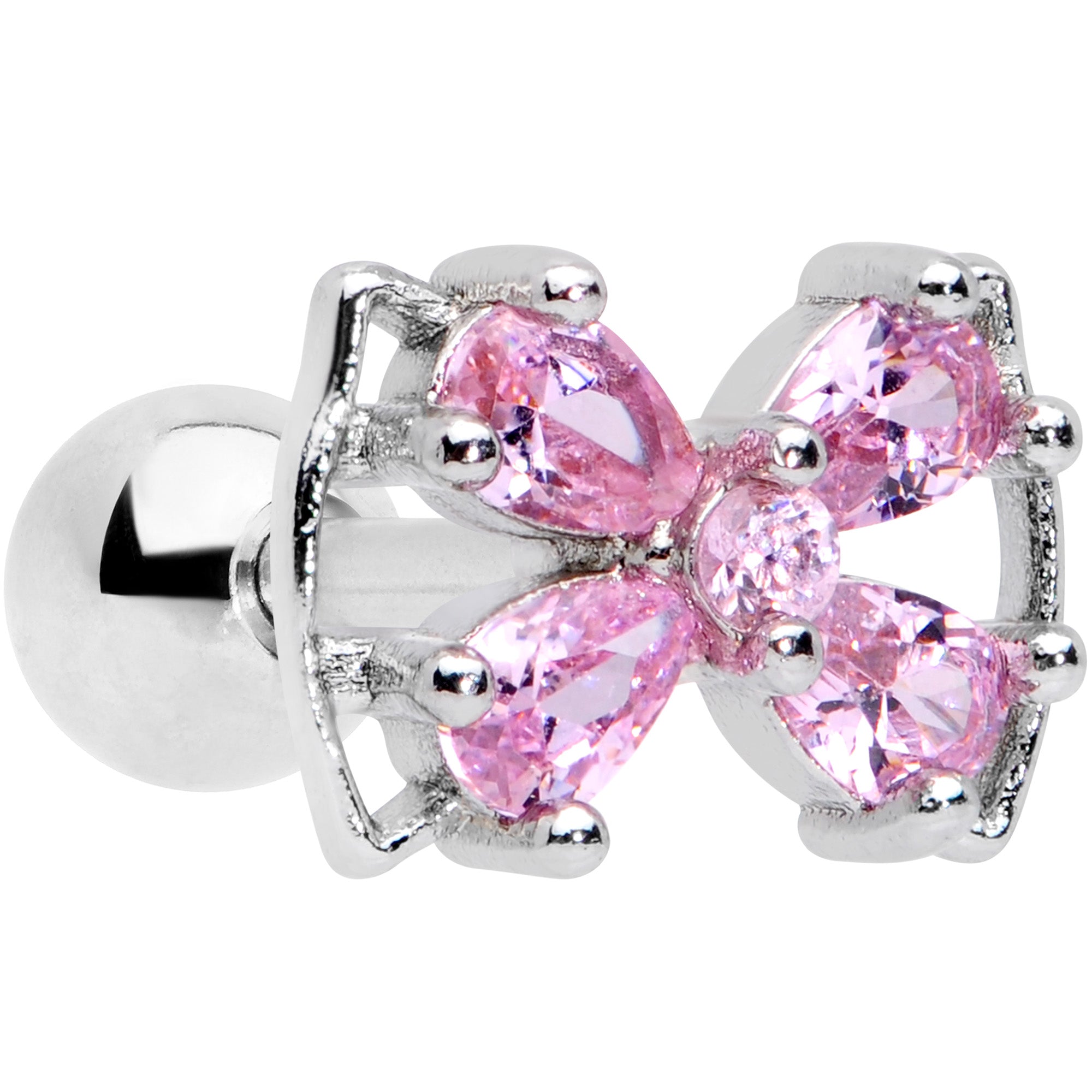 16 Gauge 1/4 Pink CZ Gem Beauty Bow Cartilage Tragus Earring