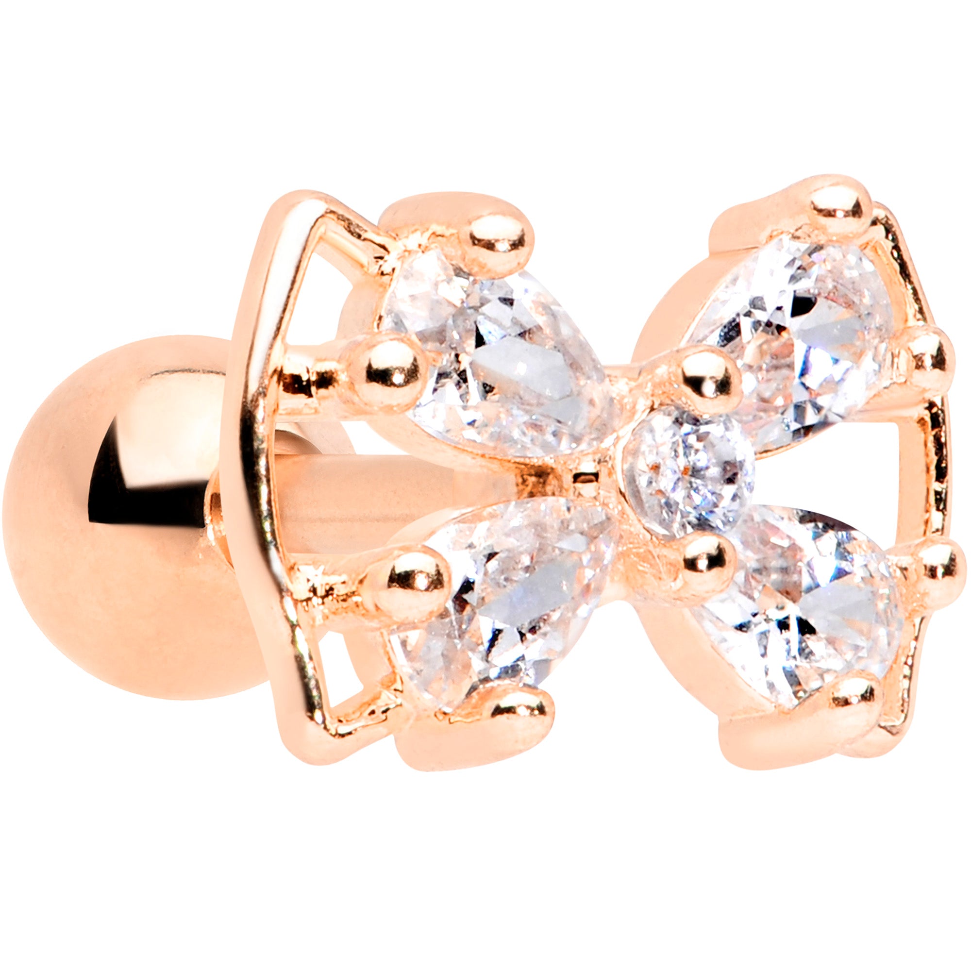 16 Gauge 1/4 Clear CZ Gem Rose Gold Tone Beauty Bow Cartilage Tragus