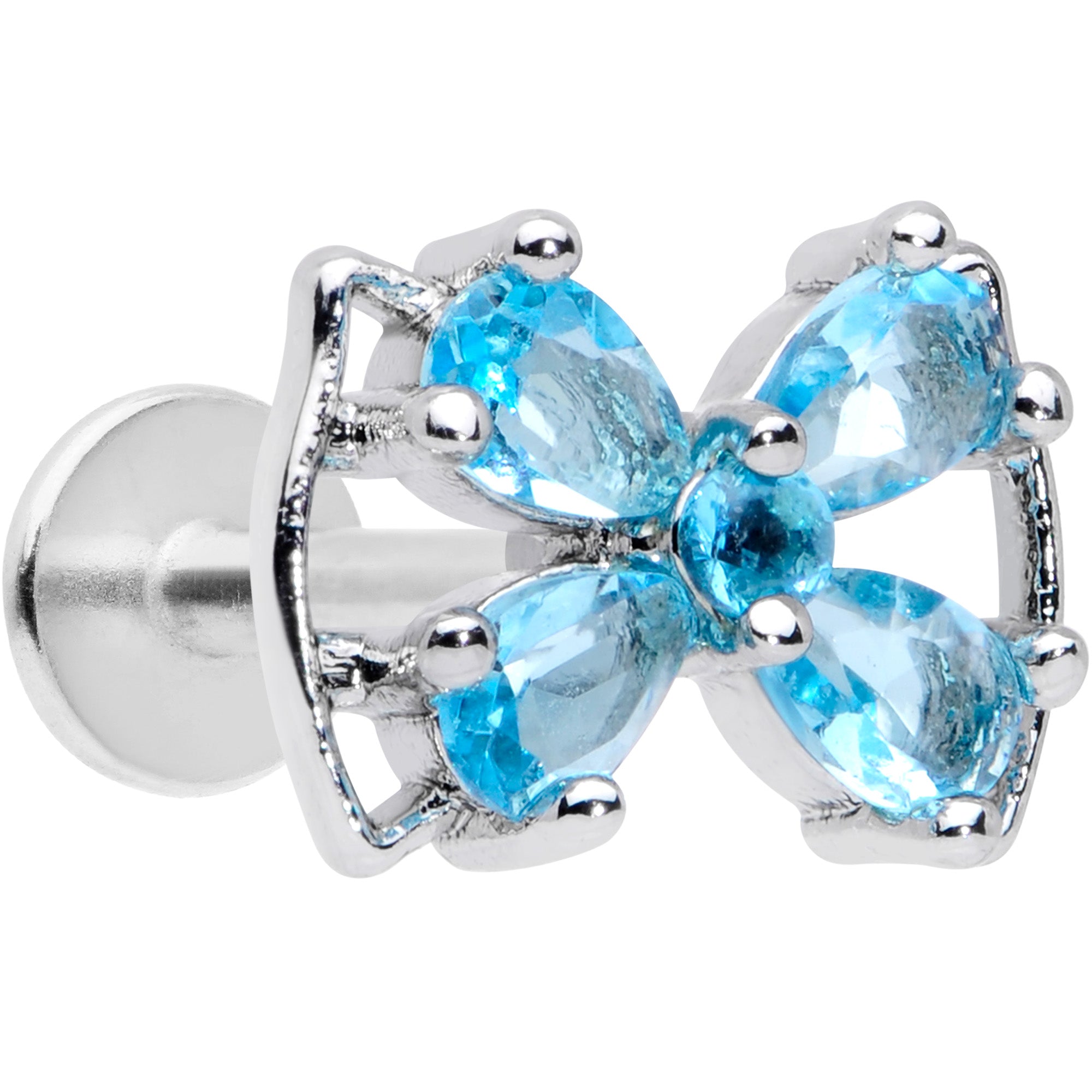 16 Gauge 5/16 Aqua CZ Gem Beauty Bow Labret Monroe Tragus