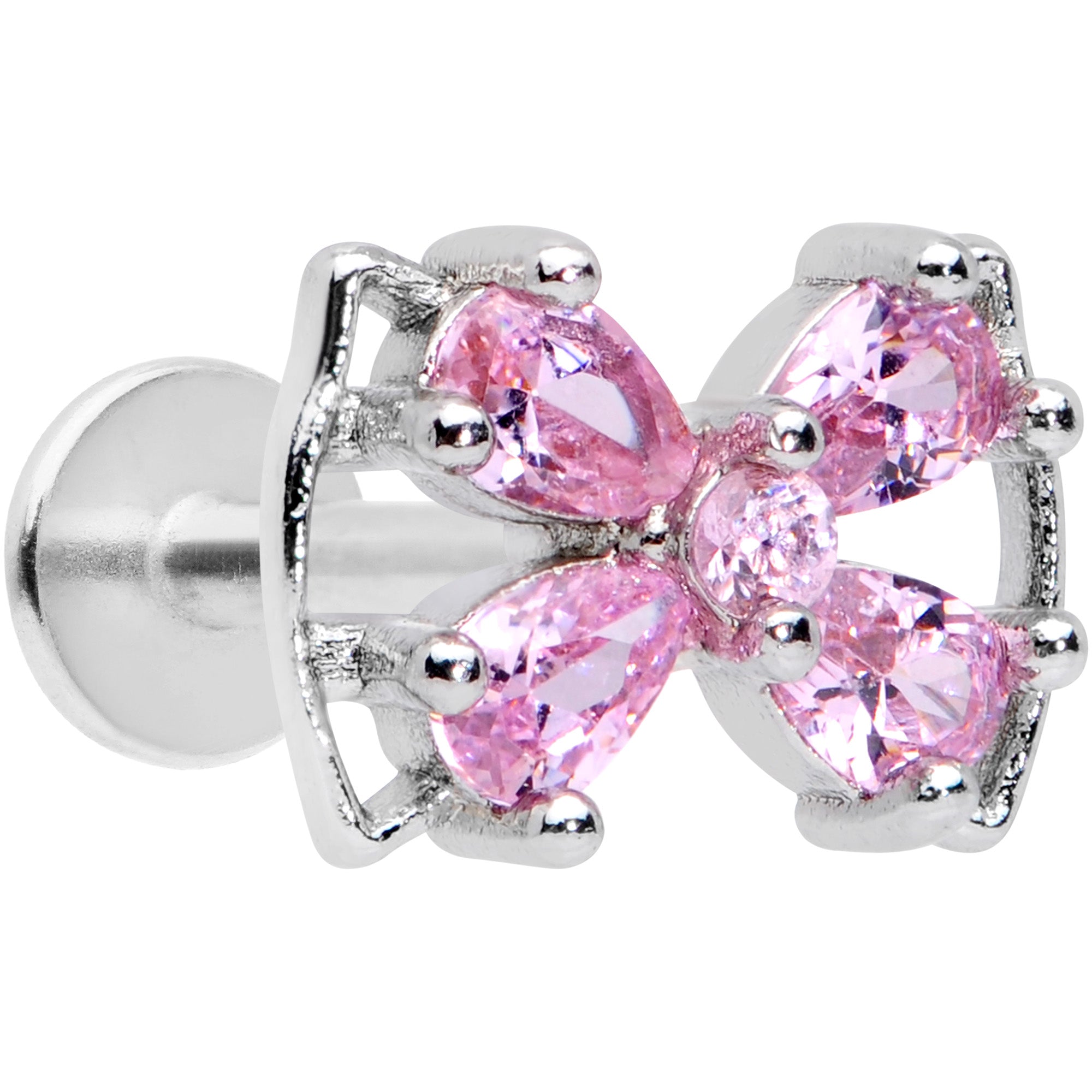 16 Gauge 5/16 Pink CZ Gem Beauty Bow Labret Monroe Tragus