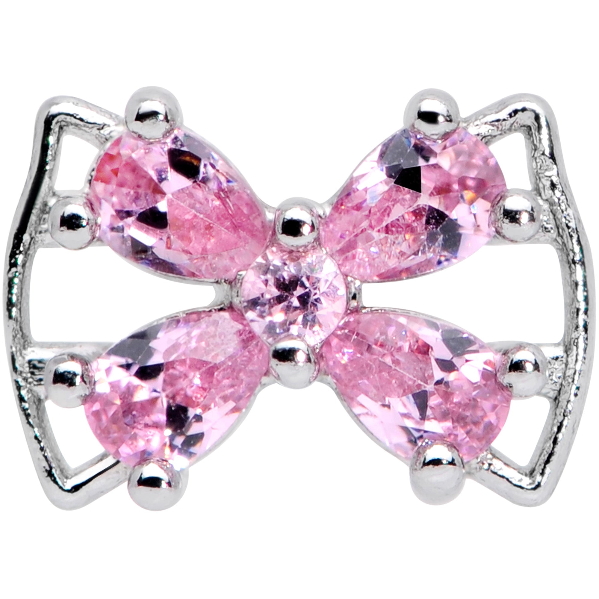 16 Gauge 5/16 Pink CZ Gem Beauty Bow Labret Monroe Tragus