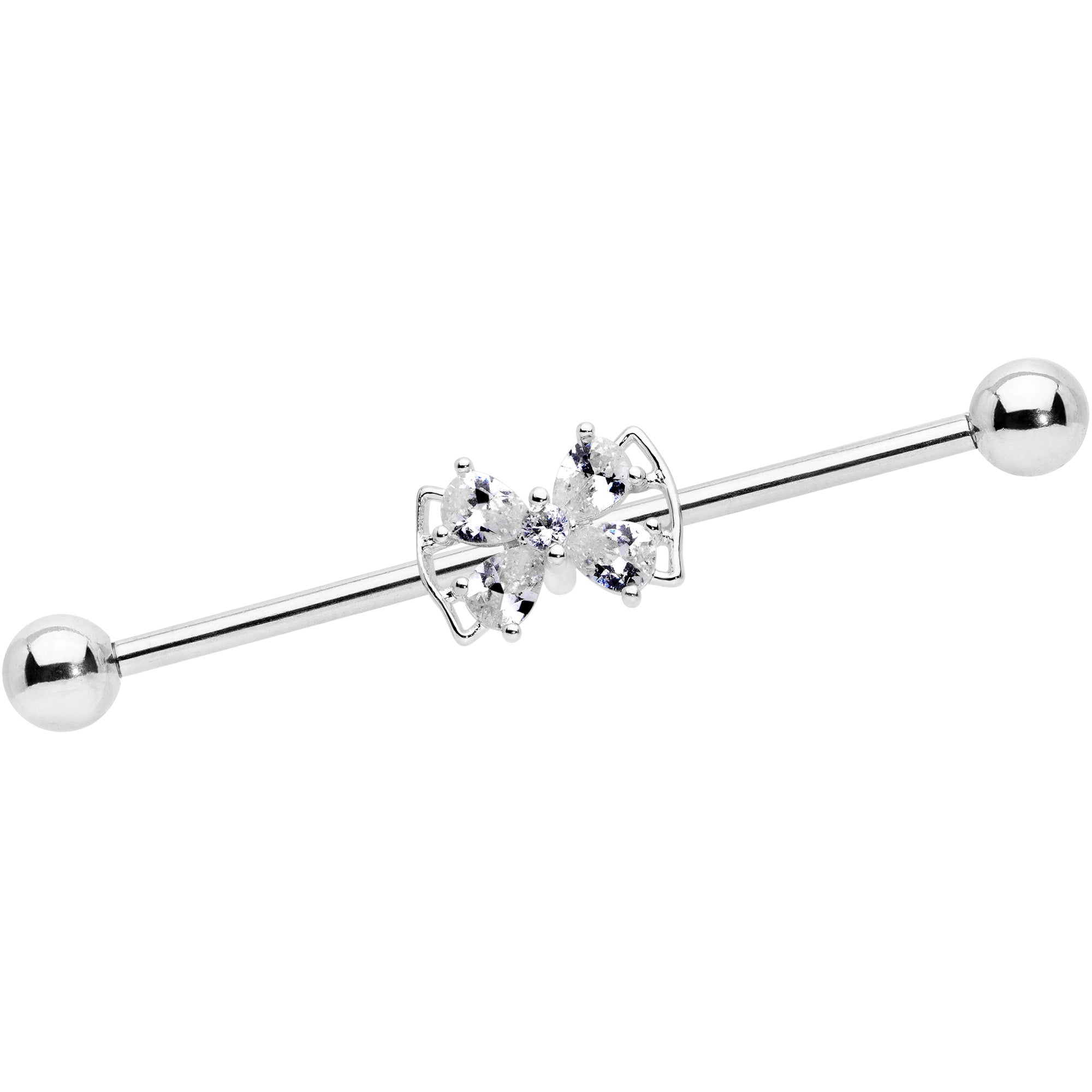 14 Gauge Clear CZ Gem Beauty Bow Industrial Barbell 38mm