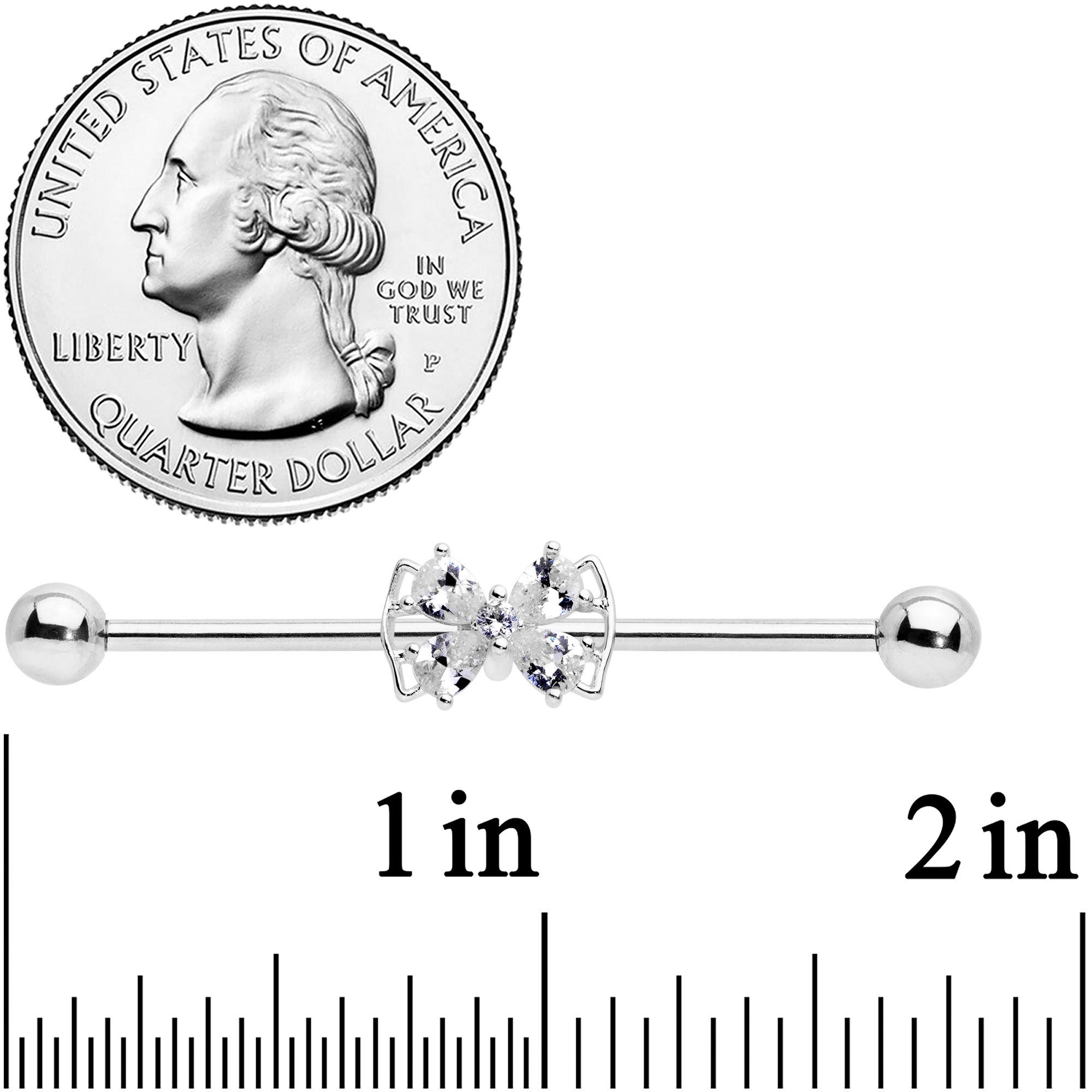 14 Gauge Clear CZ Gem Beauty Bow Industrial Barbell 38mm