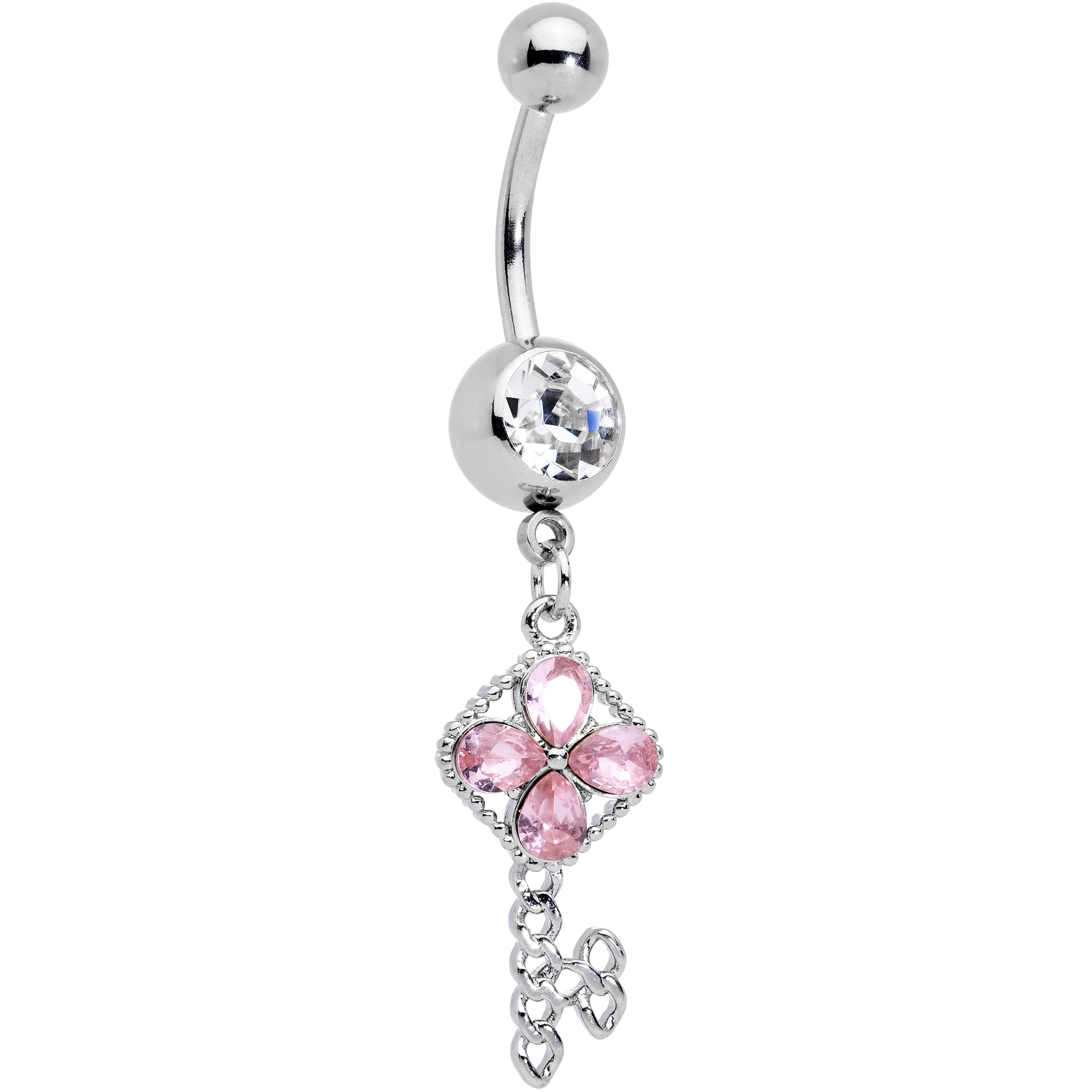 Clear Pink Gem Open Key Dangle Belly Ring