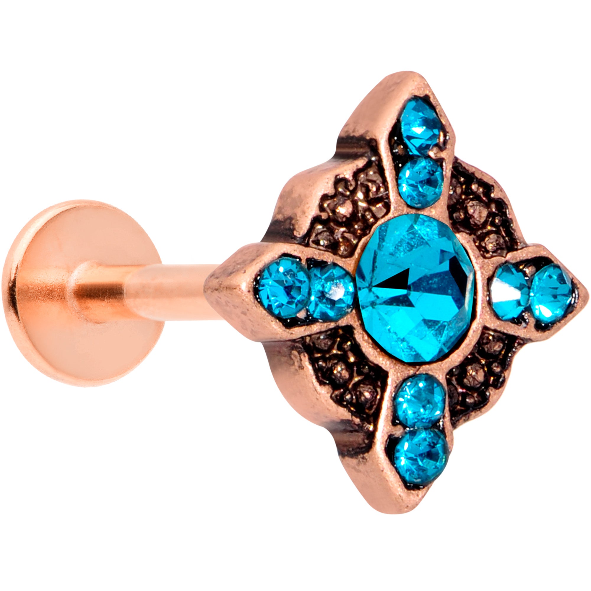 16 Gauge 6/15 Aqua Gem Rose Gold Tone Renaissance Labret Monroe Tragus