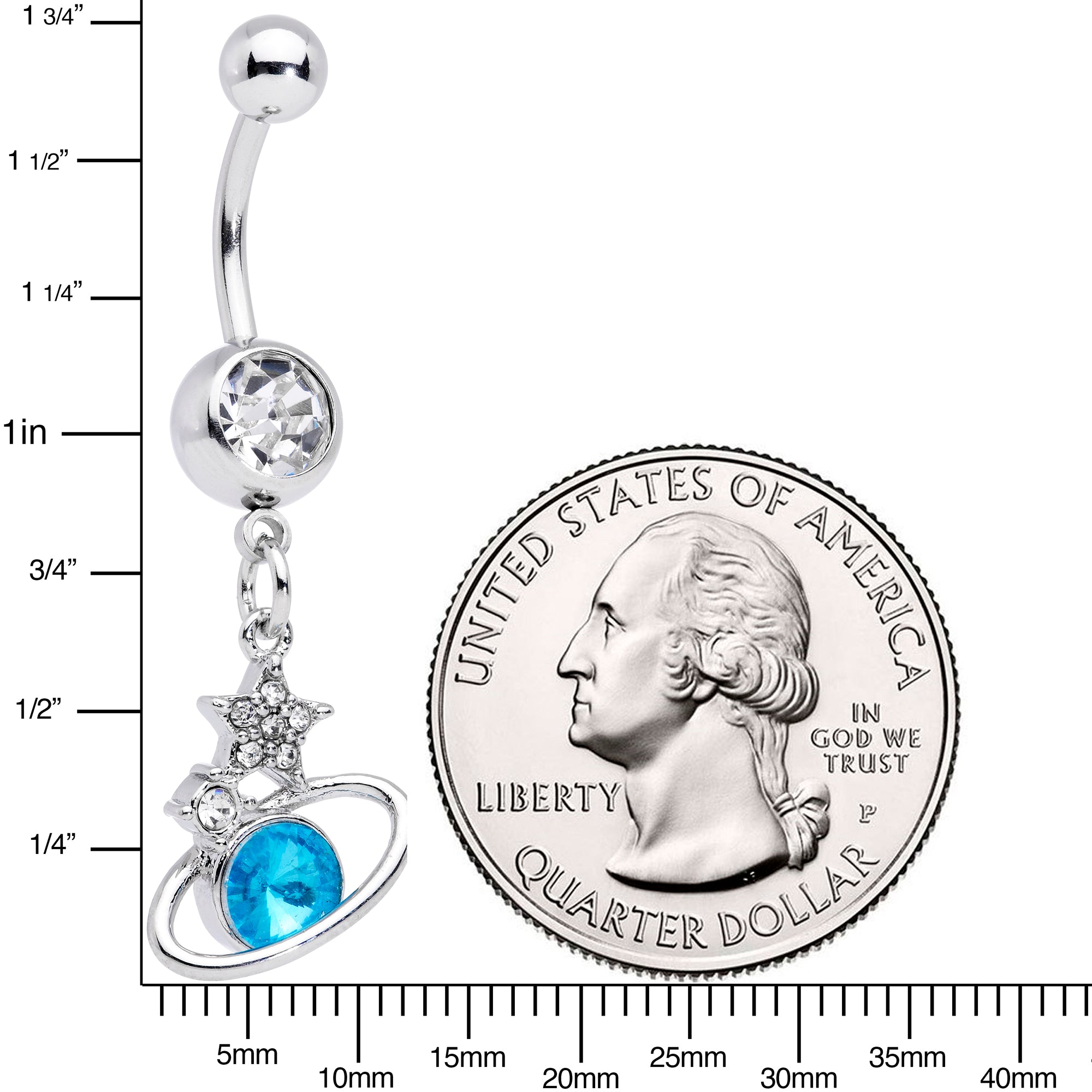 Clear Aqua Gem Saturn Stars Dangle Belly Ring