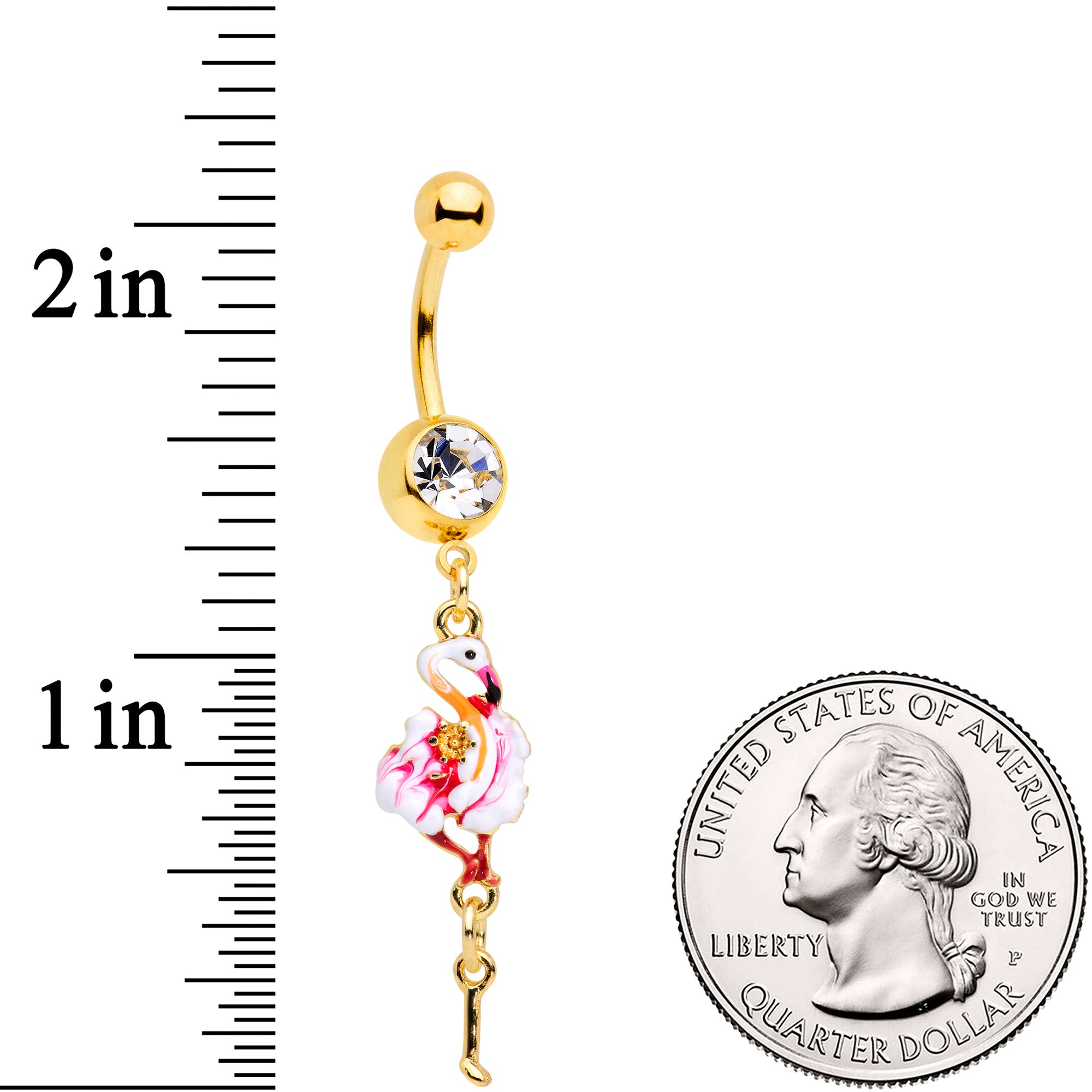 Clear Gem Gold Tone Dangle Flamingo Legs Dangle Belly Ring