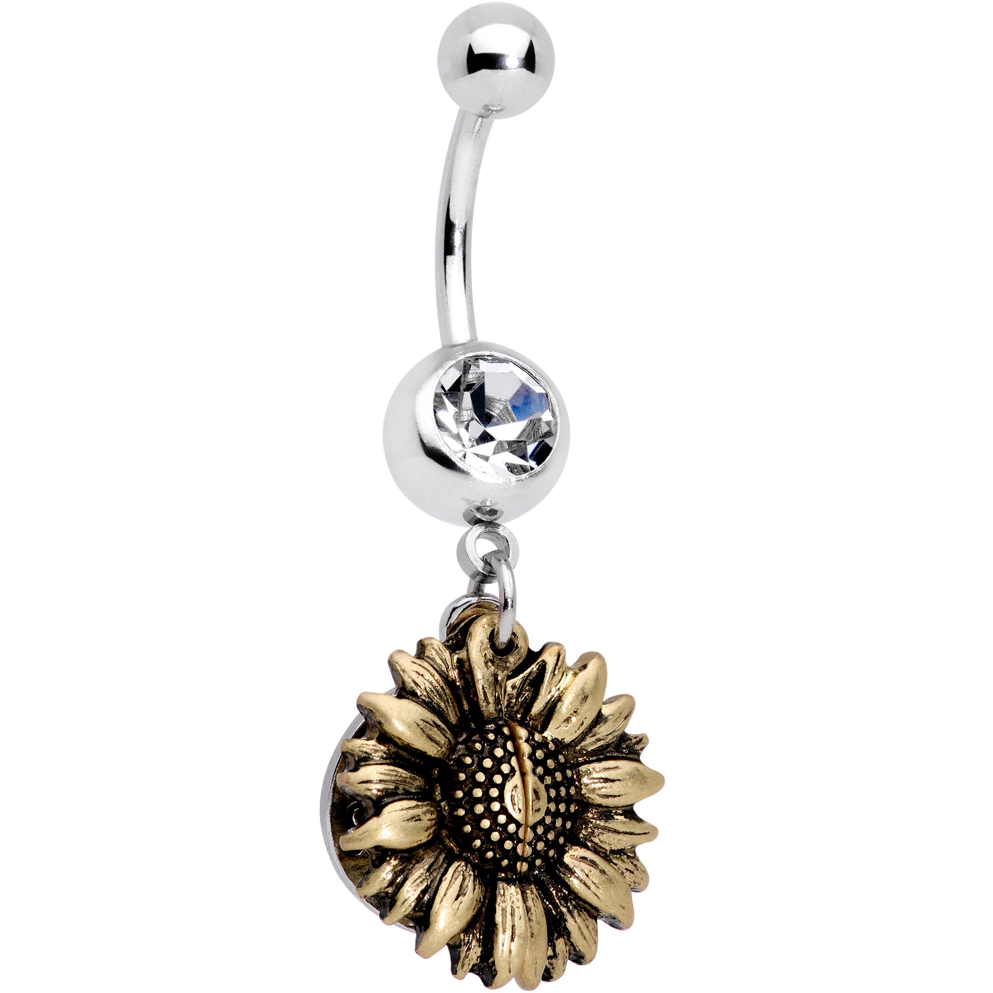 Clear Gem Sunflower Secret You Are My Sunshine Dangle Belly Ring