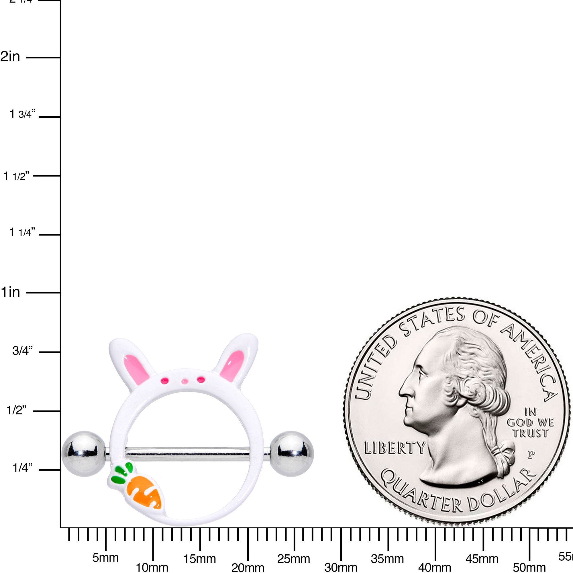 14 Gauge 9/16 Carrot White Easter Bunny Nipple Shield Set