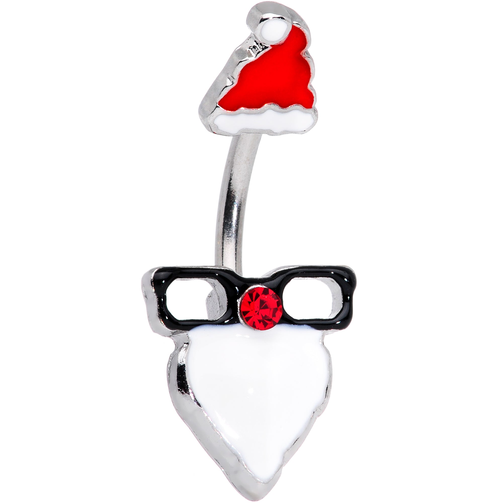 Red Gem Santa Face Glasses Christmas Belly Ring