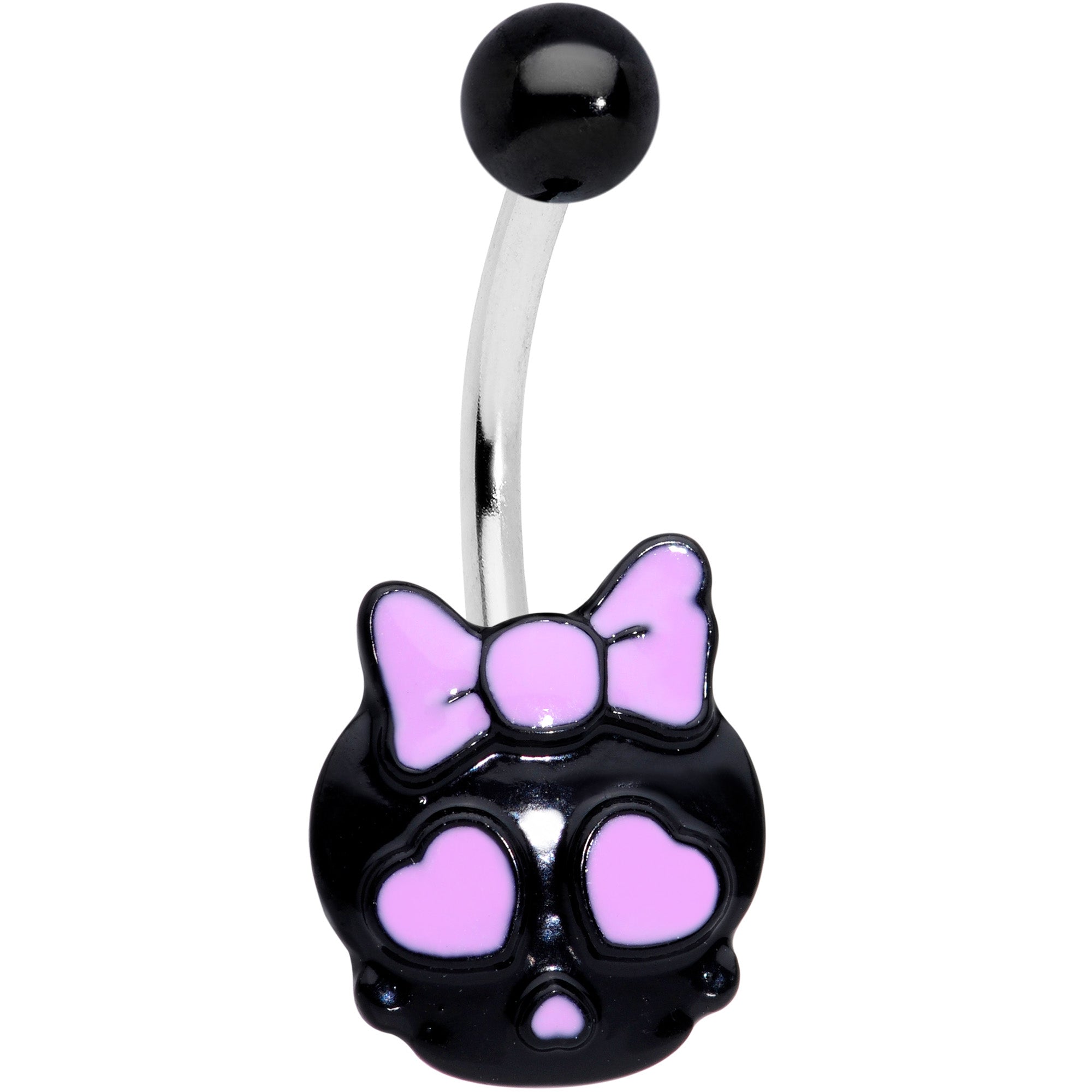 Cutie Heart Bow Black Skull Halloween Belly Ring