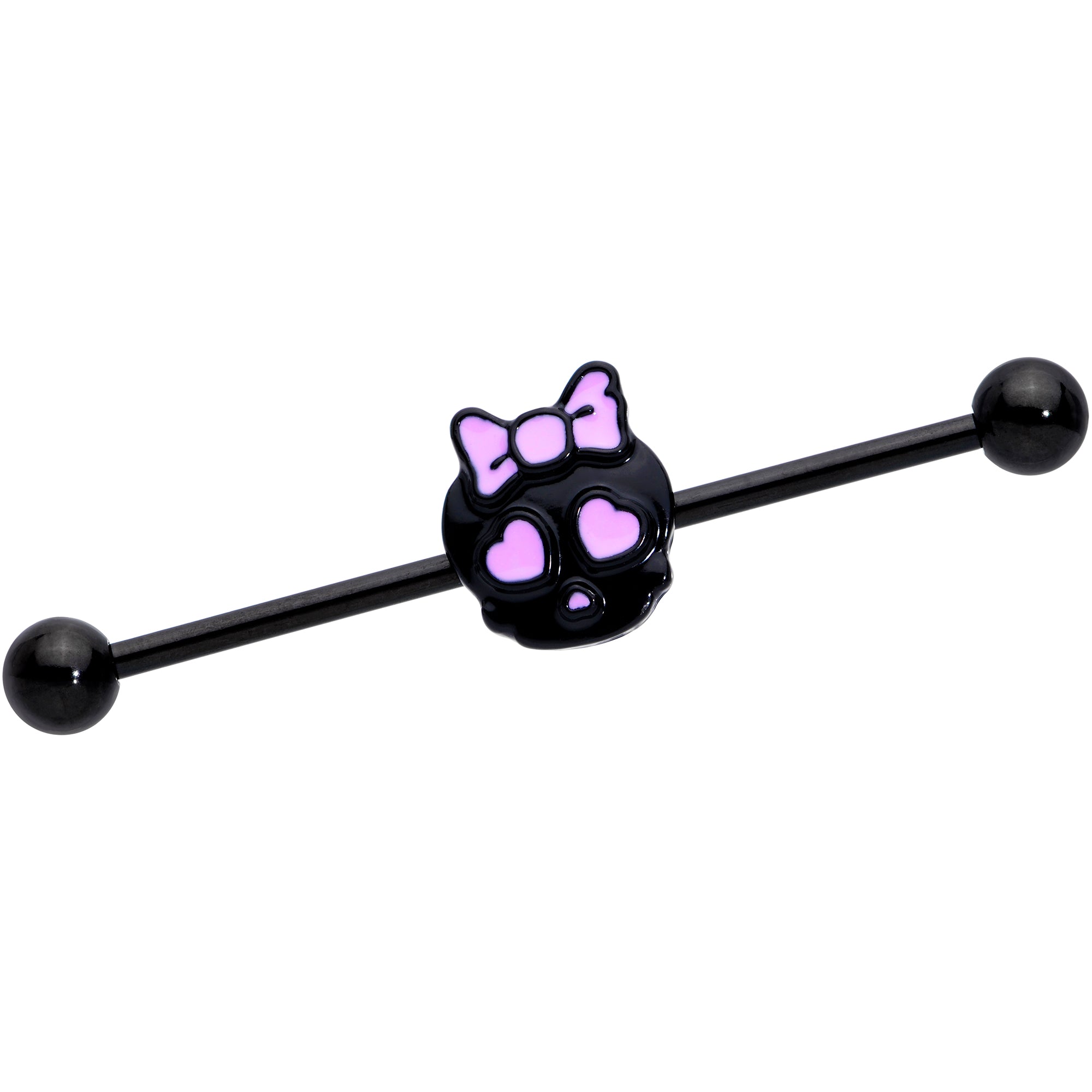 14 Gauge Black Heart Bow Black Skull Halloween Industrial Barbell 38mm