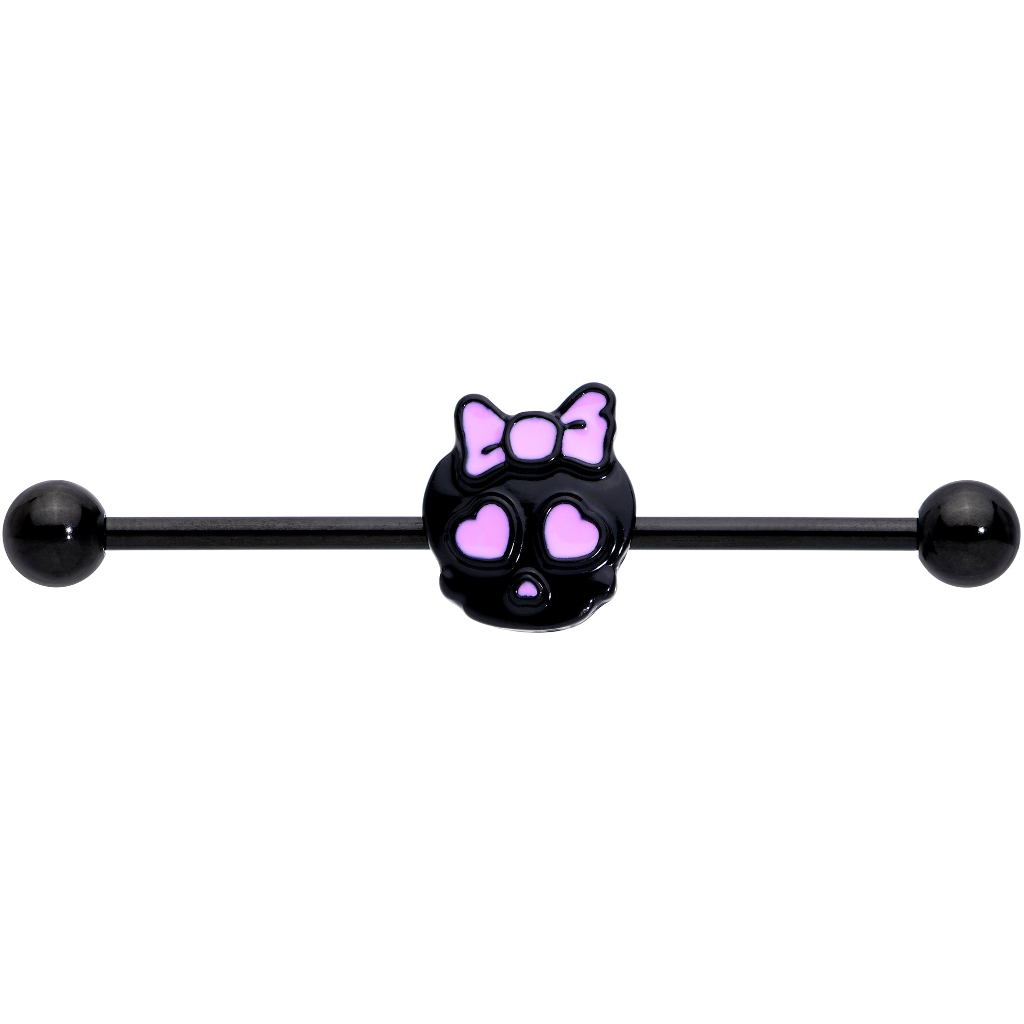 14 Gauge Black Heart Bow Black Skull Halloween Industrial Barbell 38mm