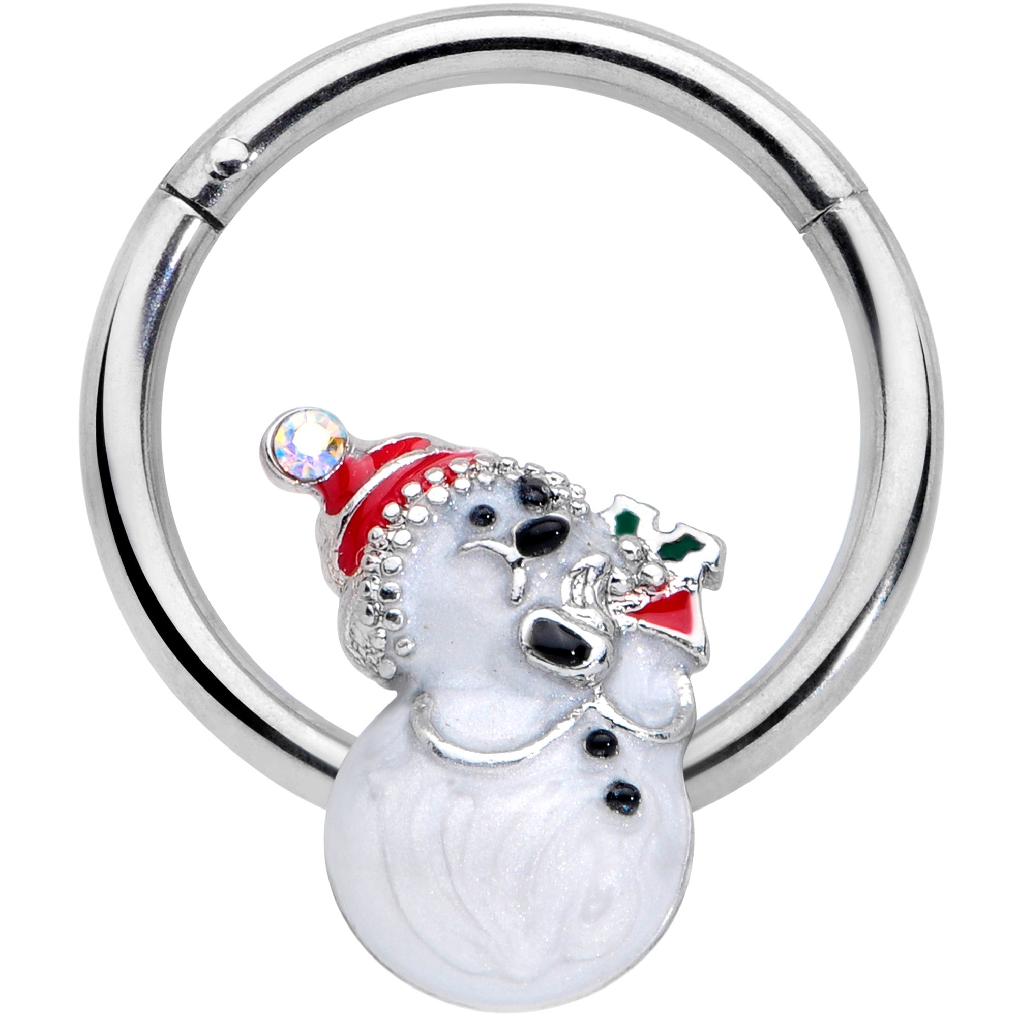 16 Gauge 3/8 Clear Gem Snowman Christmas Hinged Segment Ring