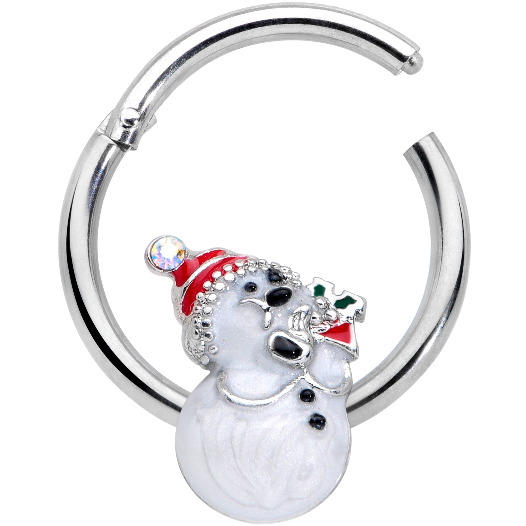 16 Gauge 3/8 Clear Gem Snowman Christmas Hinged Segment Ring