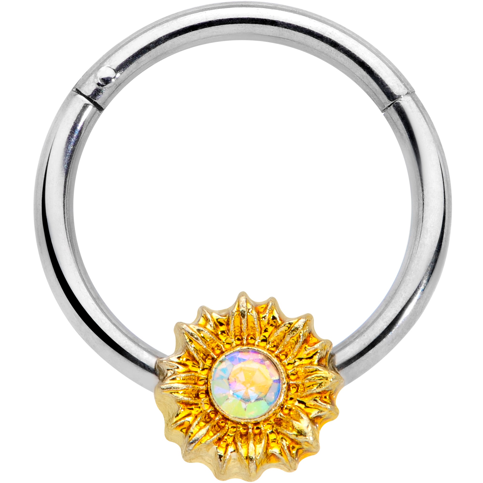 16 Gauge 3/8 Aurora Gem Sunflower Style Hinged Segment Ring