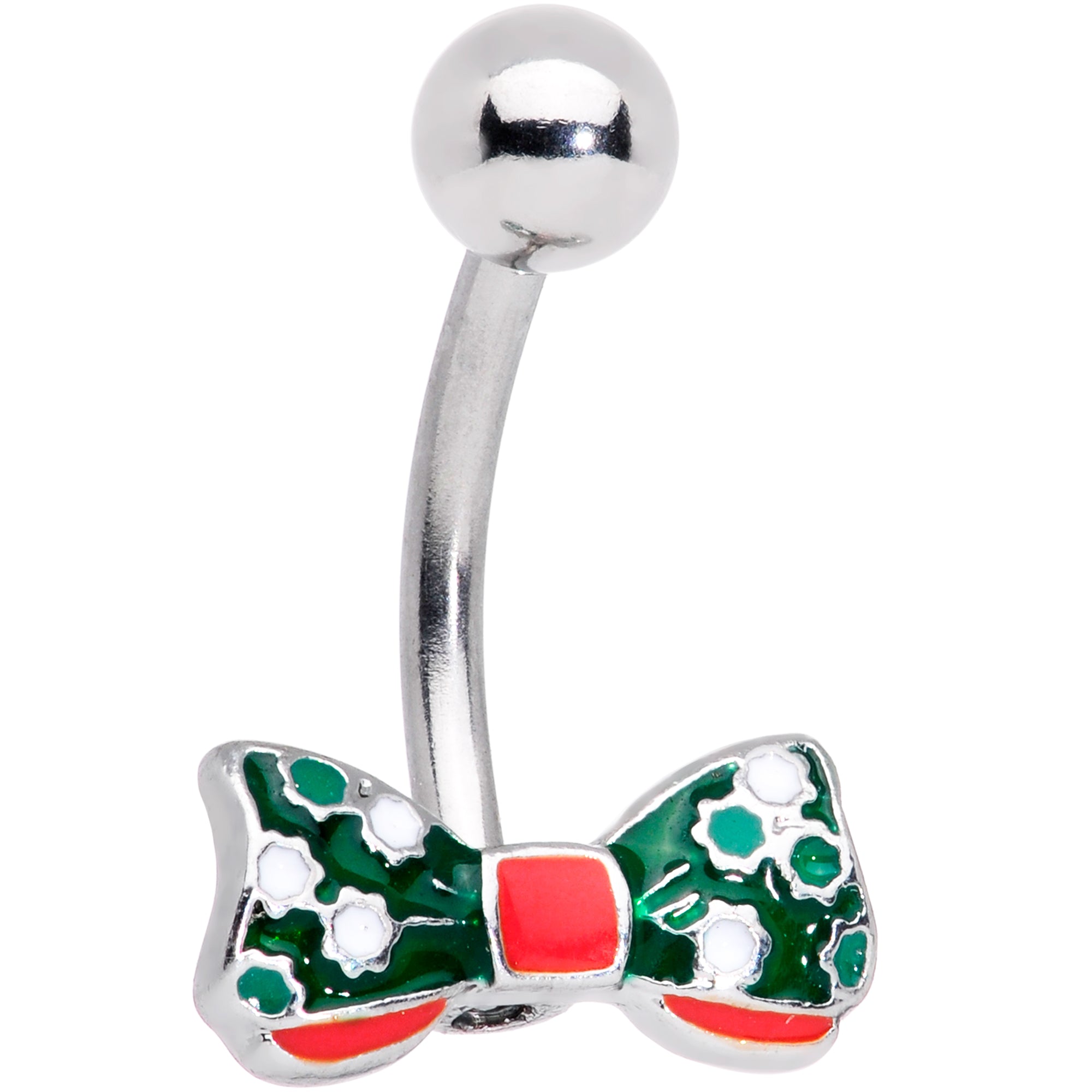 Green Red White Bow Christmas Belly Ring