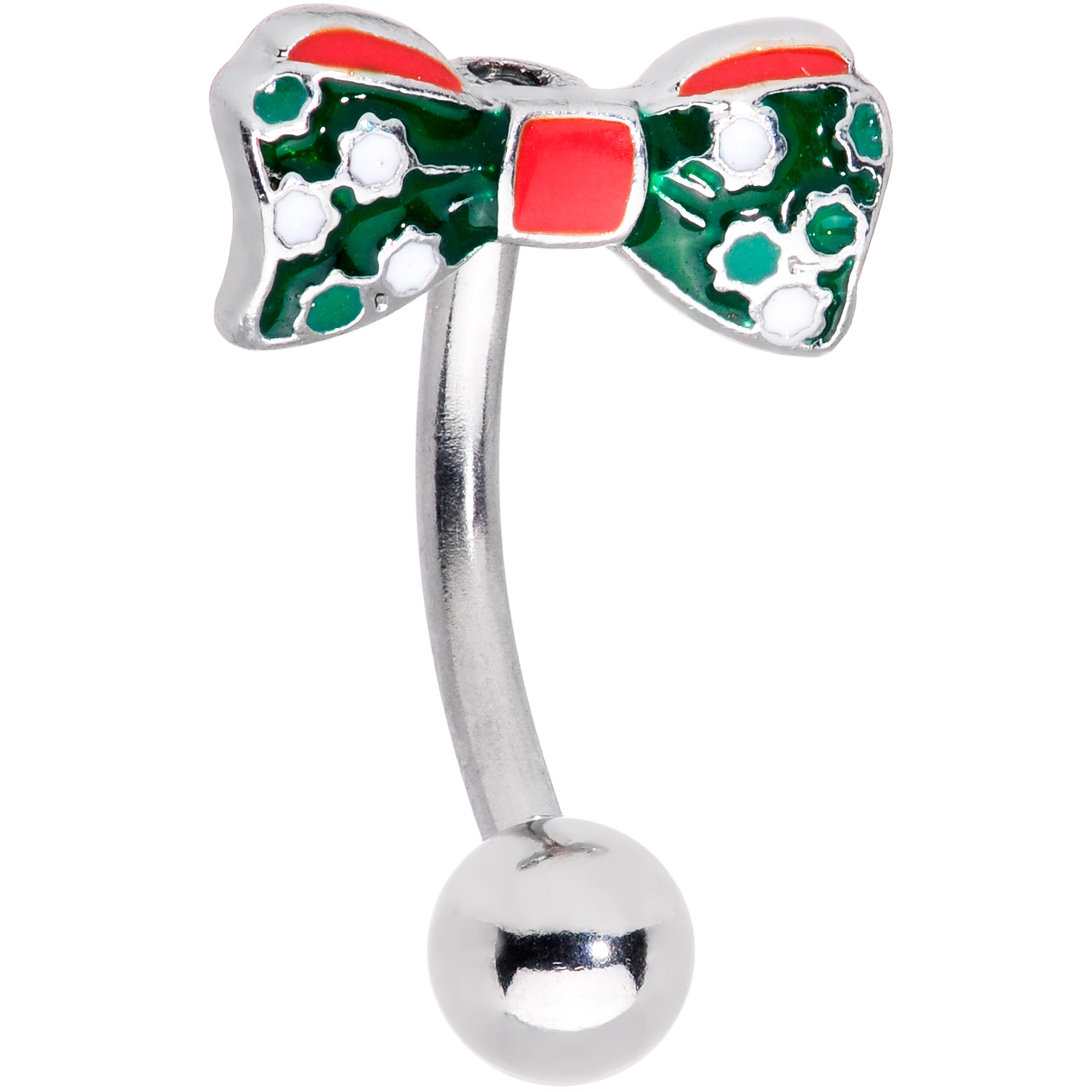 Green Red White Bow Christmas Belly Ring