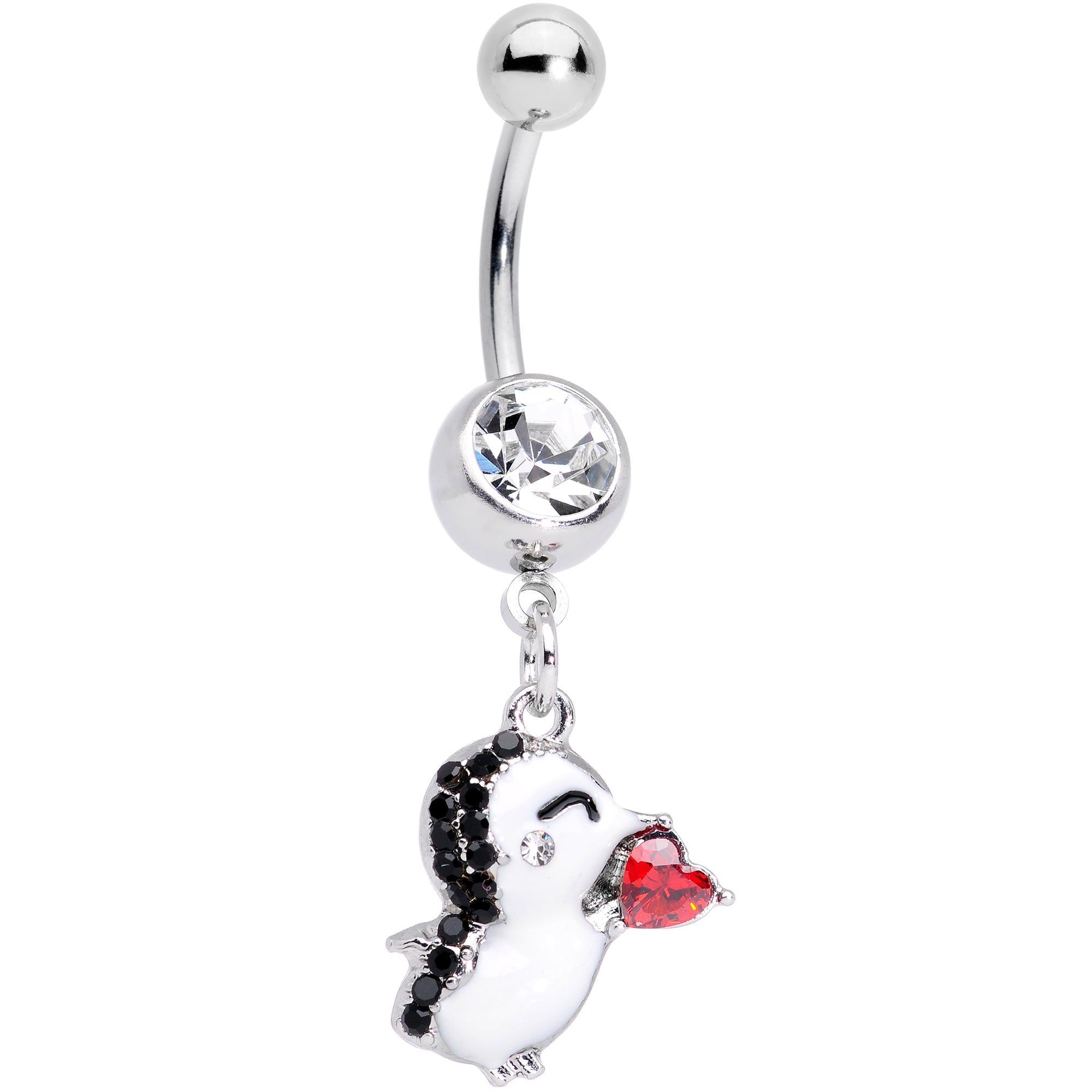 Clear Red Gem Penguin Heart Valentines Day Dangle Belly Ring