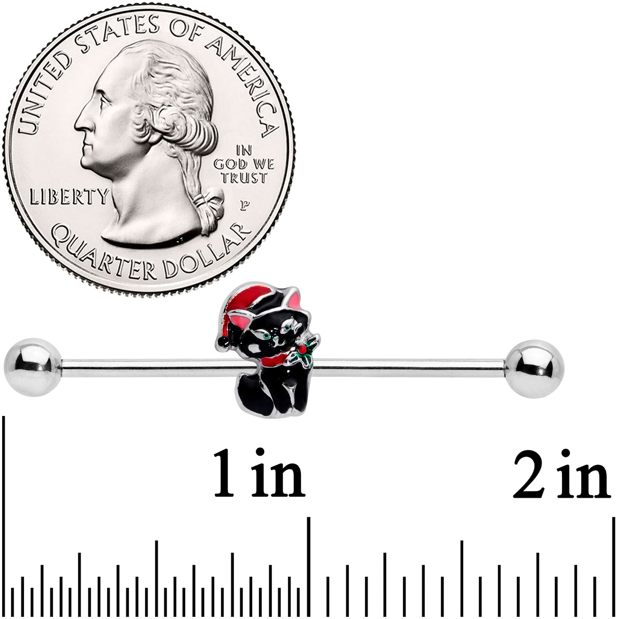 14 Gauge Black Cat Santa Hat Christmas Industrial Barbell 38mm