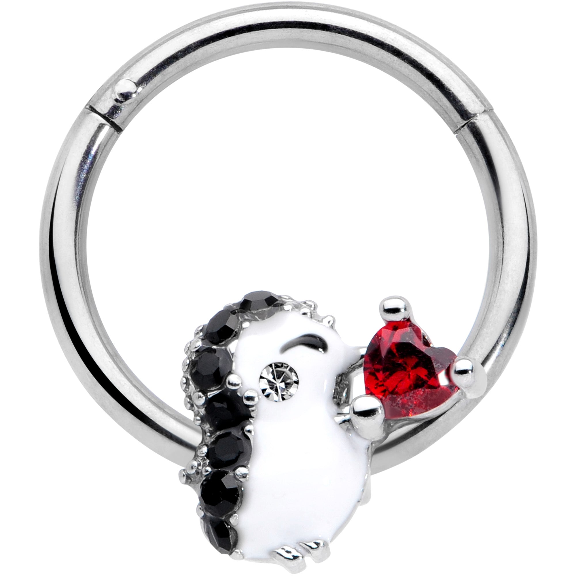 16 Gauge 3/8 Red Gem Penguin Heart Valentines Day Hinged Segment Ring